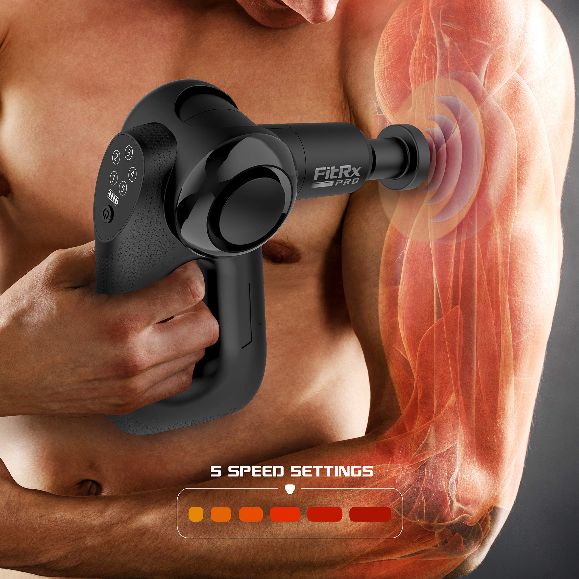Premium Percussion Massage Gun for Muscle Relief - 5 Speed Levels, 3 Adjustable Arm Angles & 4 Interchangeable Heads - Perfect for Post-Workout Recovery, Deep Tissue Therapy & Home Relaxation