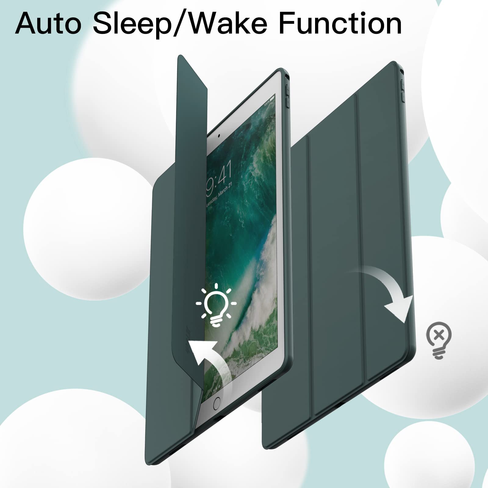 JETech Slim Protective Case for iPad Pro 12.9 Inch (1st & 2nd Gen 2015/2017 Models) - Lightweight TPU Cover with Apple Pencil Holder & Auto Wake/Sleep Feature - Misty Blue - Perfect for Work, School & Travel
