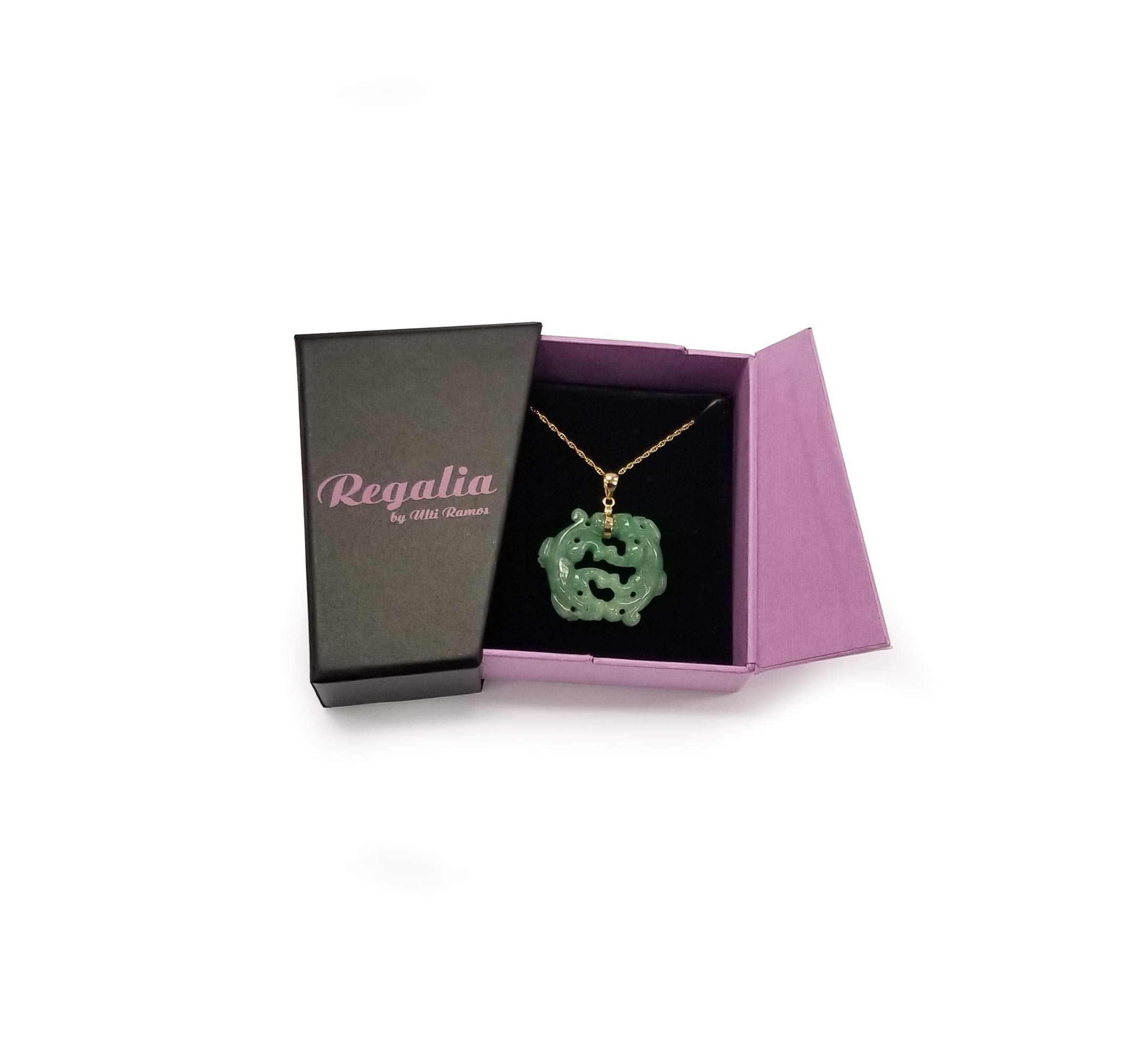 14K Yellow Gold Real Jade Double Dragon Pendant Necklace - 17 Inch Adjustable Chain - Elegant Chinese Jewelry for Women - Perfect for Weddings, Gifts & Special Occasions
