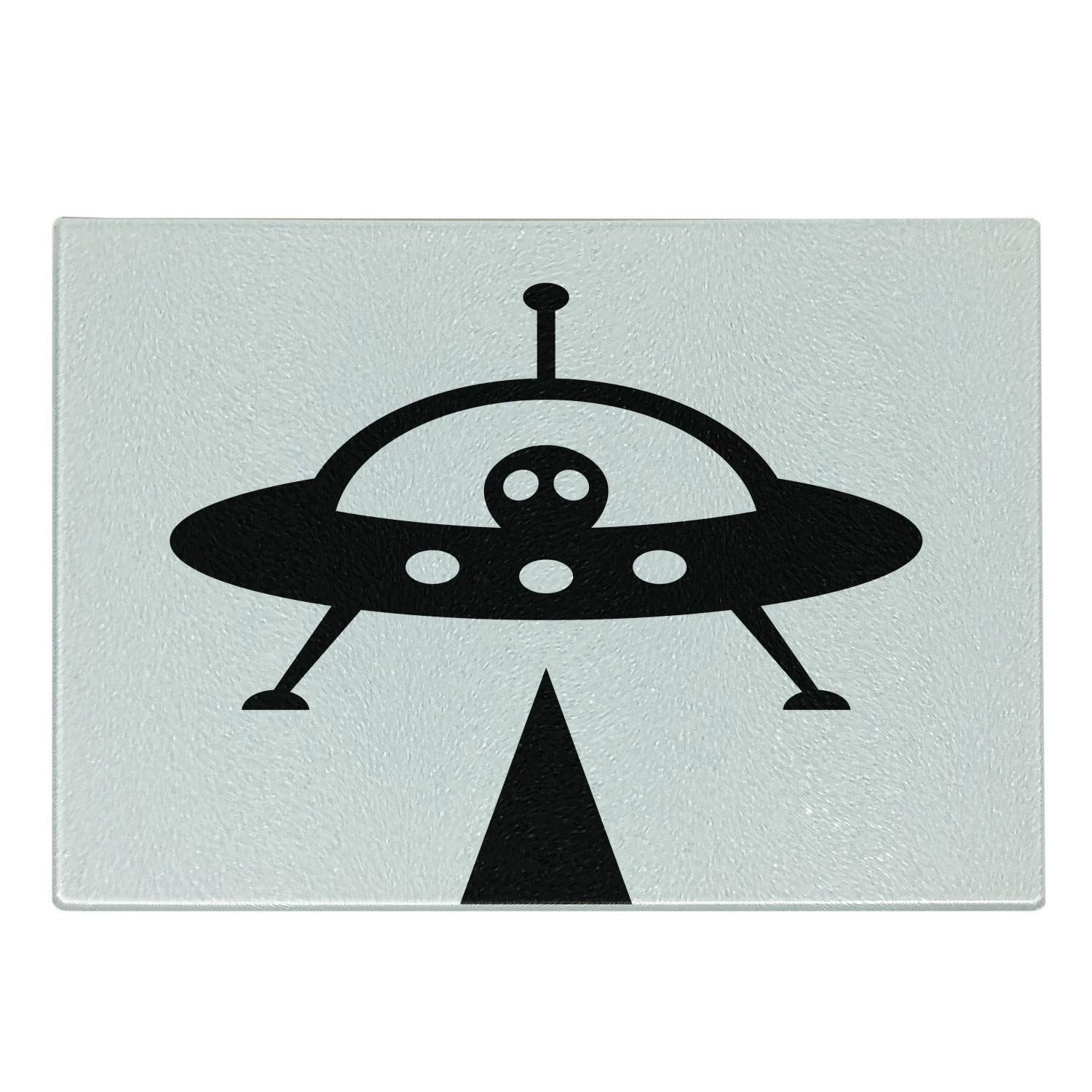 Ambesonne Alien Themed Cutting Board - Monochrome UFO Spaceship Galaxy Print - Tempered Glass Serving Board for Kitchen & Party - Small Size Charcoal Grey & White - Perfect for Entertaining & Unique Gifts