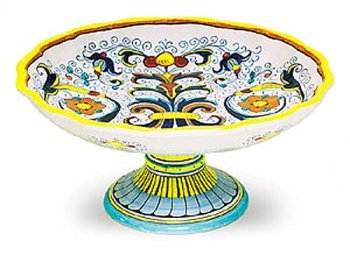 Handmade Hand-Painted Deruta Ricco Fluted Footed Fruit Bowl - Italian Ceramic Serving Bowl for Fruit, Salad & Decor | Perfect for Dining Table, Kitchen & Gift Giving
