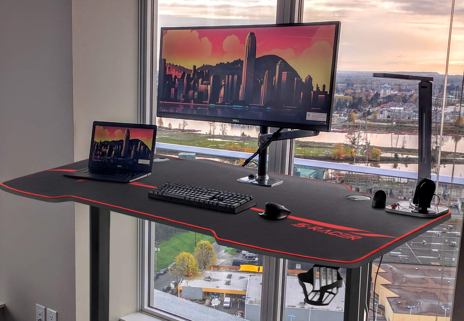 Homall 140cm Racing Style Gaming Desk - Ergonomic T-Shaped Computer Table for PC Gaming with Mouse Pad, Black | Perfect for Esports, Streaming & Home Office Setup