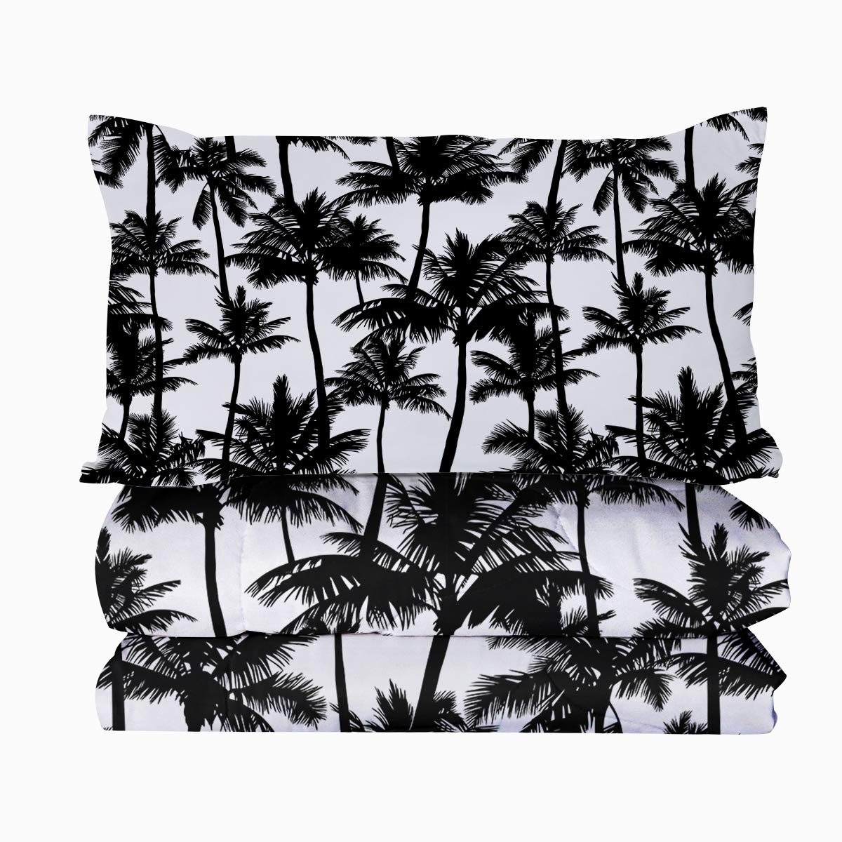 BlessLiving 3D Printed Tropical Palm Trees Comforter Set - King Size Black & White Bedding with 2 Pillow Shams | Beach Theme Bedroom Decor for Summer & Vacation Homes