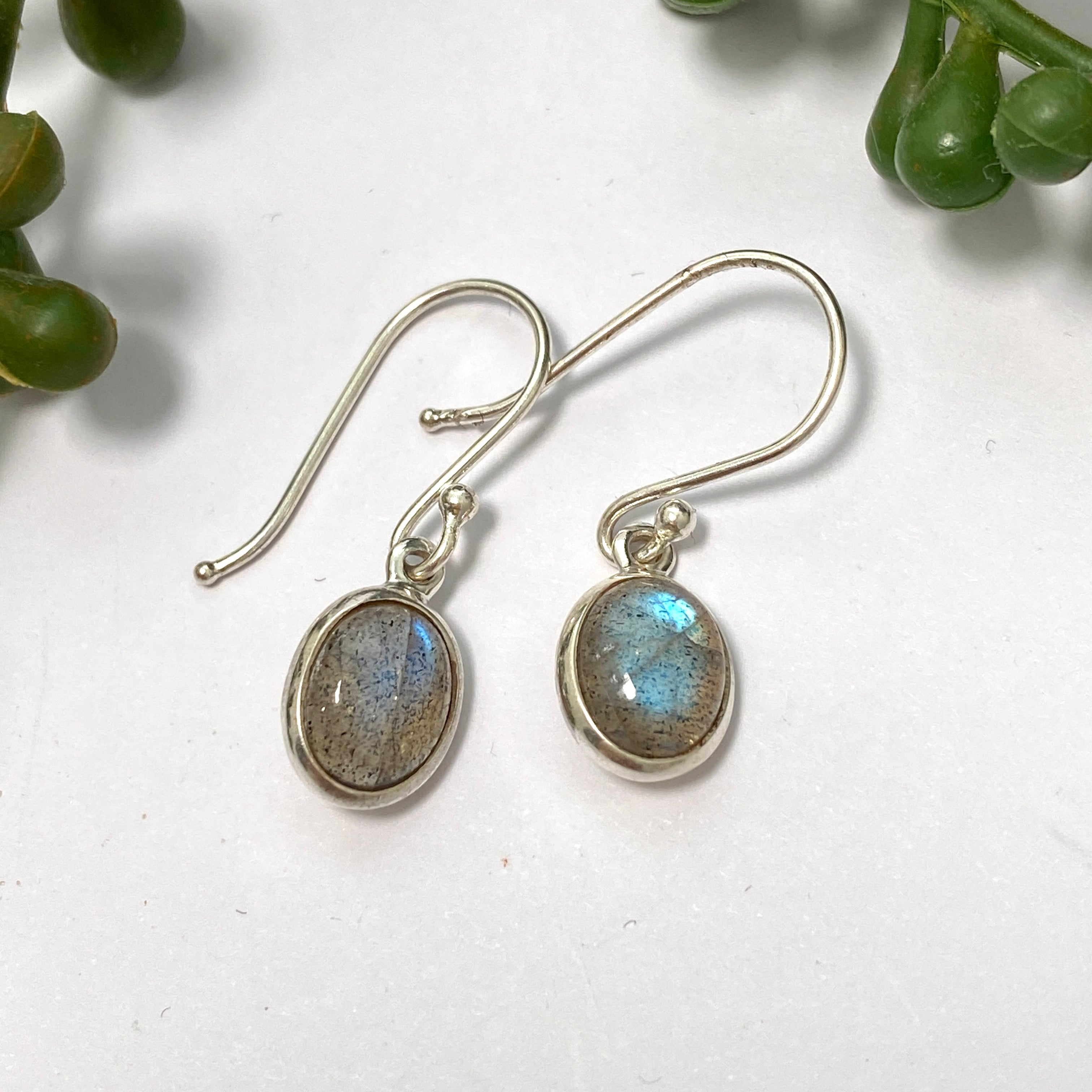Natural Labradorite Oval Cabochon Earrings for Women - Sterling Silver Handmade Dangle Earrings | Perfect for Boho Chic, Wedding & Everyday Jewelry