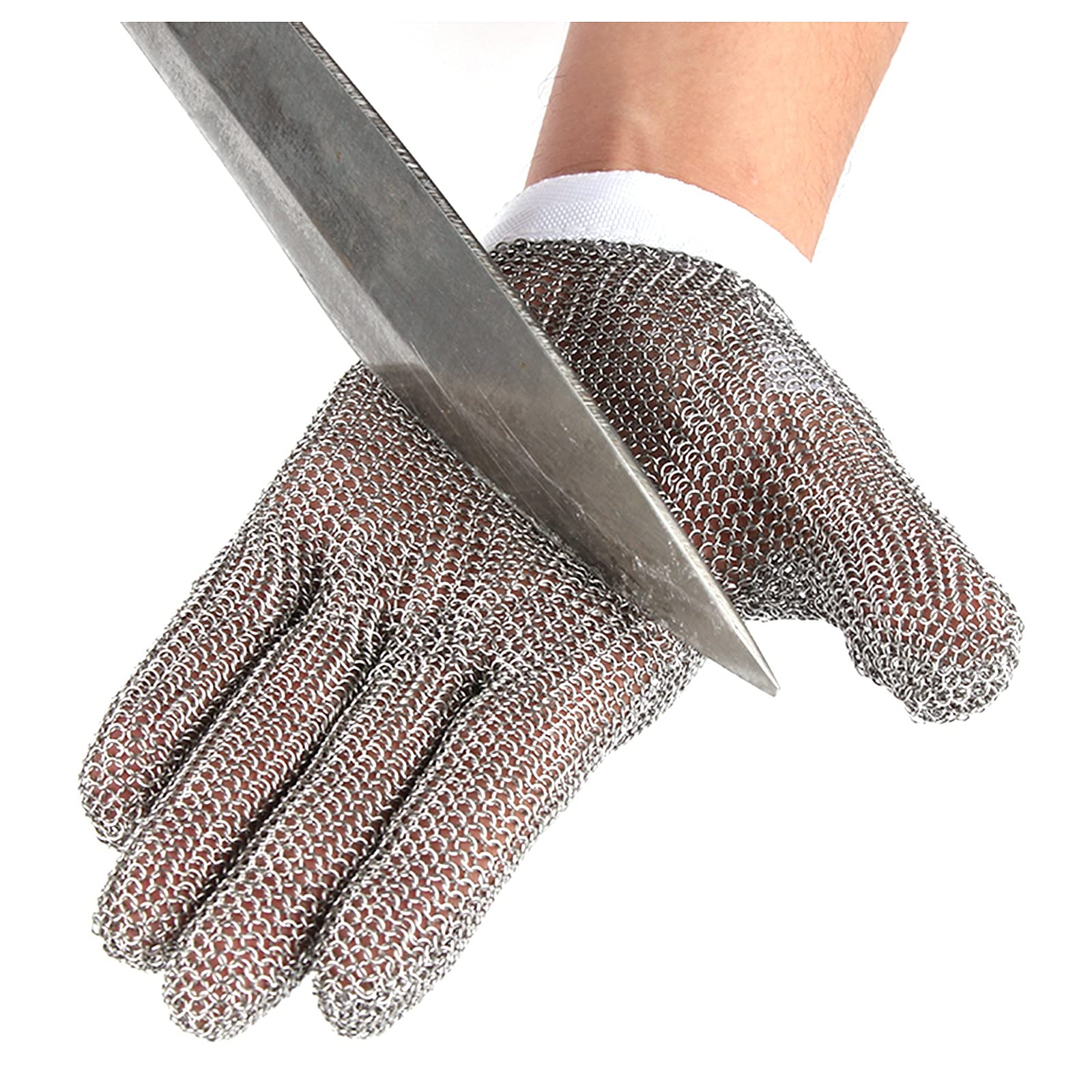 Stainless Steel Wire Safety Gloves - Chain Mail Cut Resistant Gloves for Kitchen, Butcher & Food Processing (Large Size) | Perfect for Meat Cutting, Fish Filleting & Sharp Knife Handling