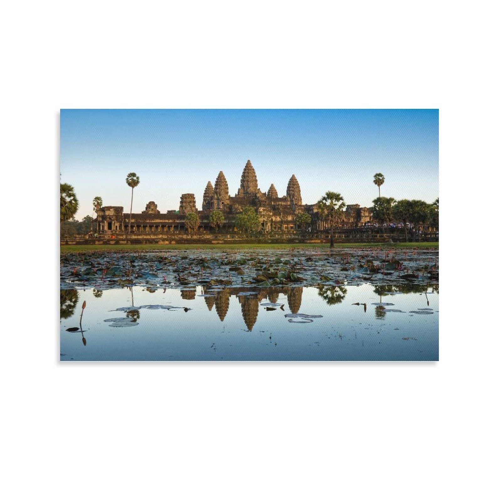 HOUNCPL Angkor Wat Cambodia Sunset Wall Art Canvas Print - 08x12inch (20x30cm) Framed Painting Poster for Living Room, Bedroom, Office Decor - Perfect for Home Interior Design & Gift Giving