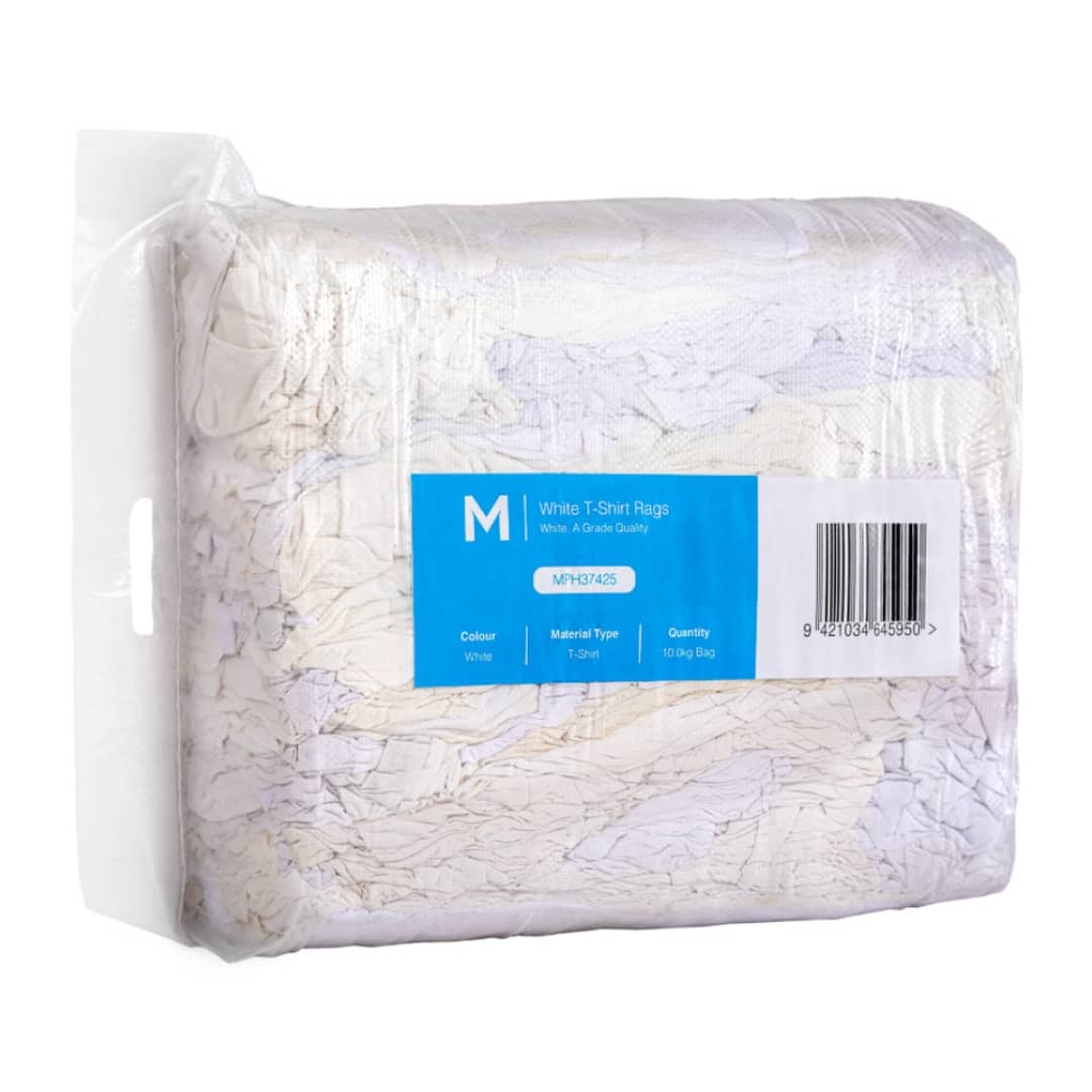 Premium White T-Shirt Rags - 100% Cotton, Compressed in Convenient Bag - Perfect for Cleaning, Polishing & DIY Projects