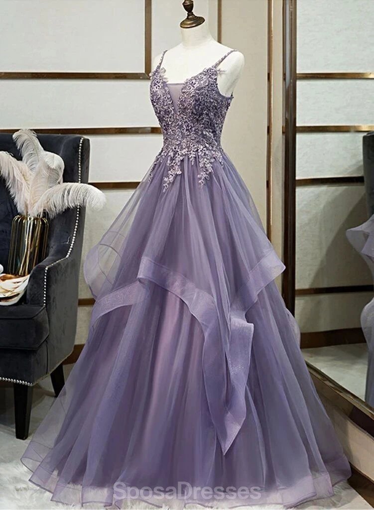 Elegant Grey Purple Ruffled Lace Beaded Long Evening Prom Dress for Women - Perfect for Formal Parties, Homecoming, and Special Occasions