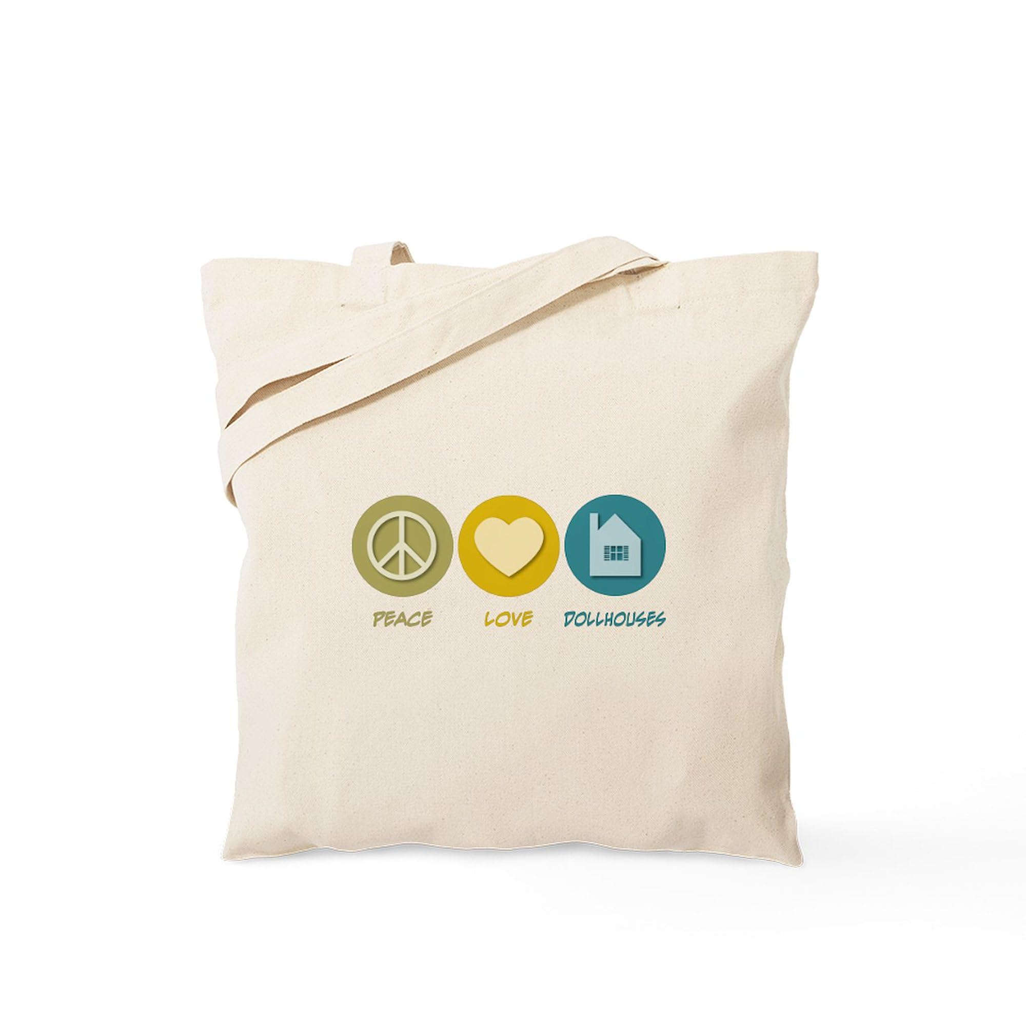 Eco-Friendly Peace Love Dollhouses Canvas Tote Bag - Natural Reusable Shopping Bag for Groceries, Beach & Daily Use