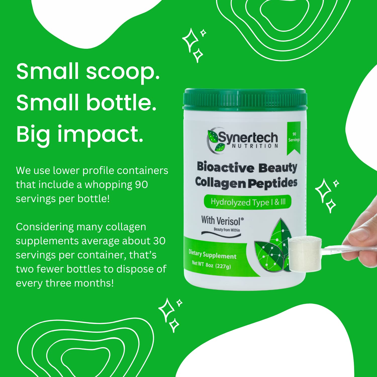 Premium Hydrolyzed Collagen Peptides Powder (90 Servings) - Type I & III with VERISOL® & 18 Amino Acids | Grass-Fed, Non-GMO, Gluten-Free, Keto & Paleo Friendly | Supports Skin, Hair, Nails & Joint Health | Ideal for Smoothies, Coffee & Baking Recipes