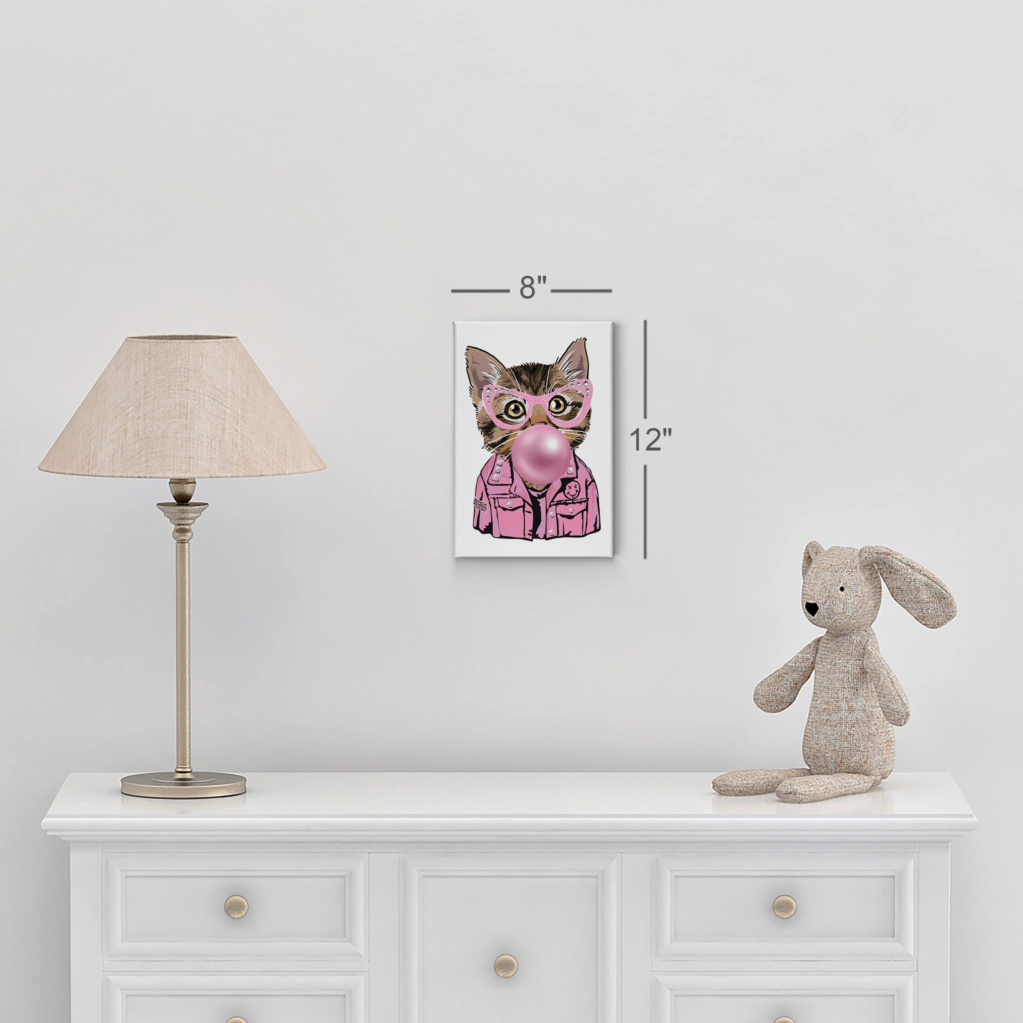 Smile Art Design Cat Portrait in Jacket & Sunglasses Chewing Bubble Gum - Canvas Wall Art Print for Pet Lovers, Pop Art Decor for Living Room, Bedroom, Nursery - Perfect Gift for Cat Owners (22x15 Inches)