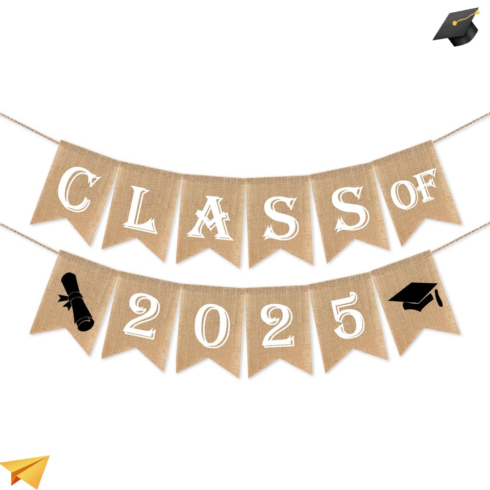 SWYOUN Class of 2025 Graduation Banner - White Burlap Party Decor for High School & College Graduation Ceremony, Classroom Celebration & Grad Party Supplies