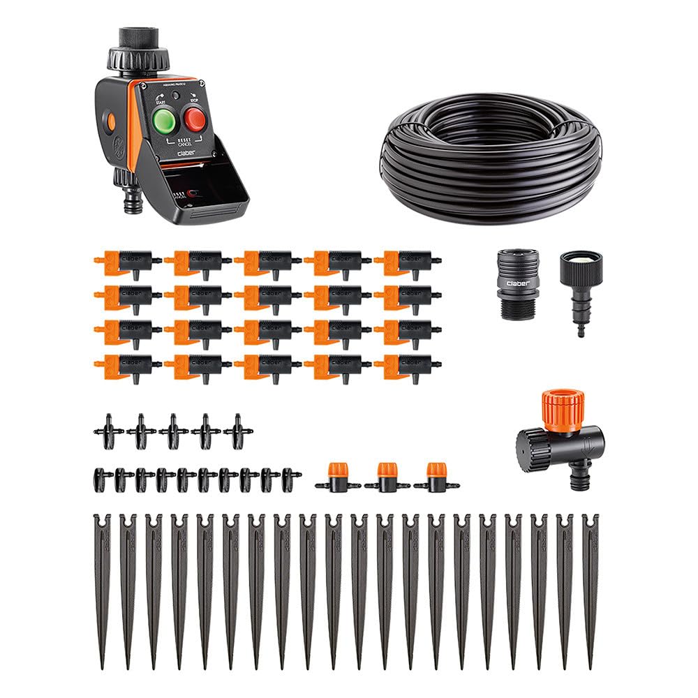 Claber 90763 Automatic Water Timer Kit - 20 Zone Irrigation System for Garden, Lawn & Plants | Easy Installation & Efficient Watering Solution