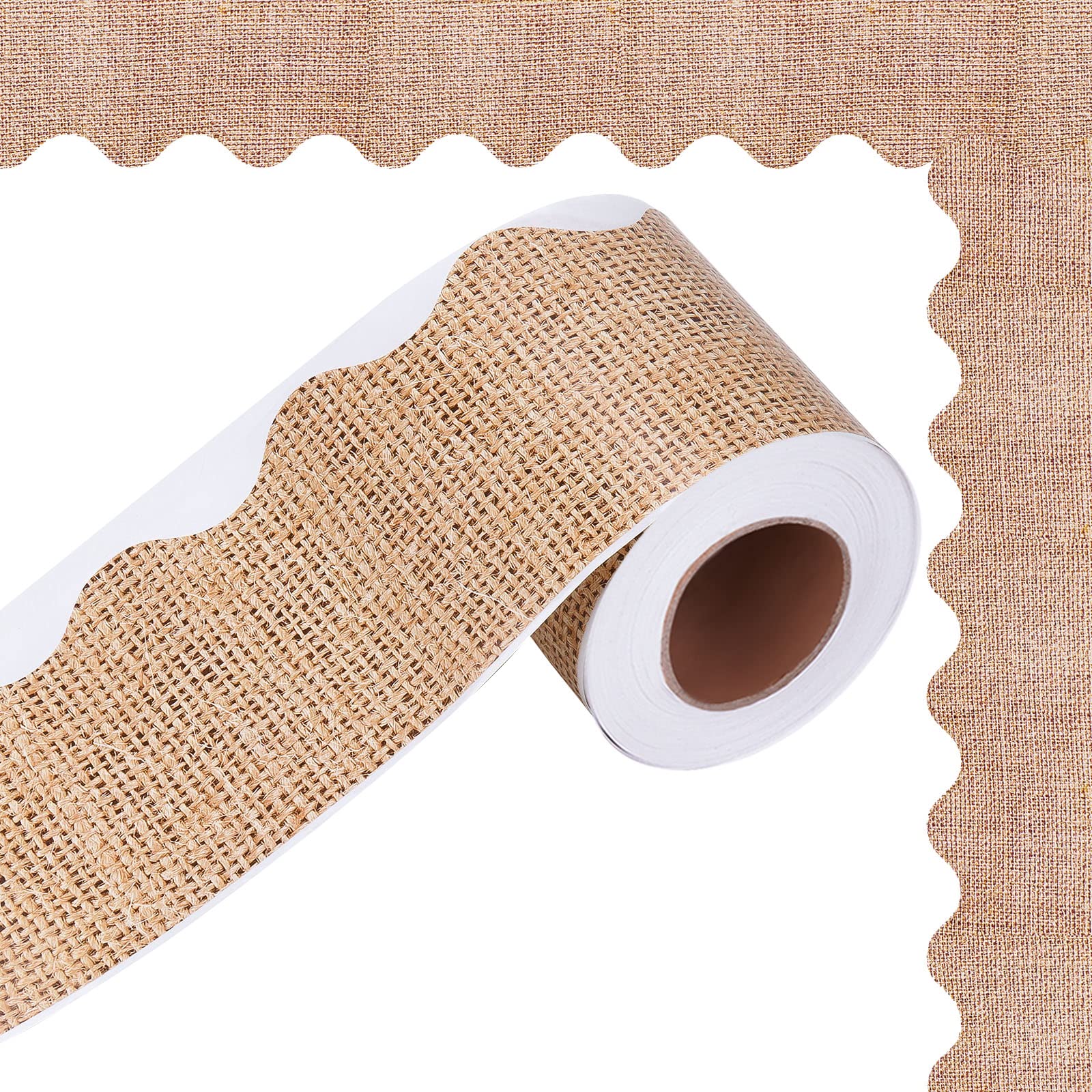 66 Feet Self-Adhesive Burlap Bulletin Board Border Trim - Scalloped Edge Decorative Stickers for Classroom, Office, Locker & Home Decor - Perfect for DIY Projects, School Displays & Wall Decoration