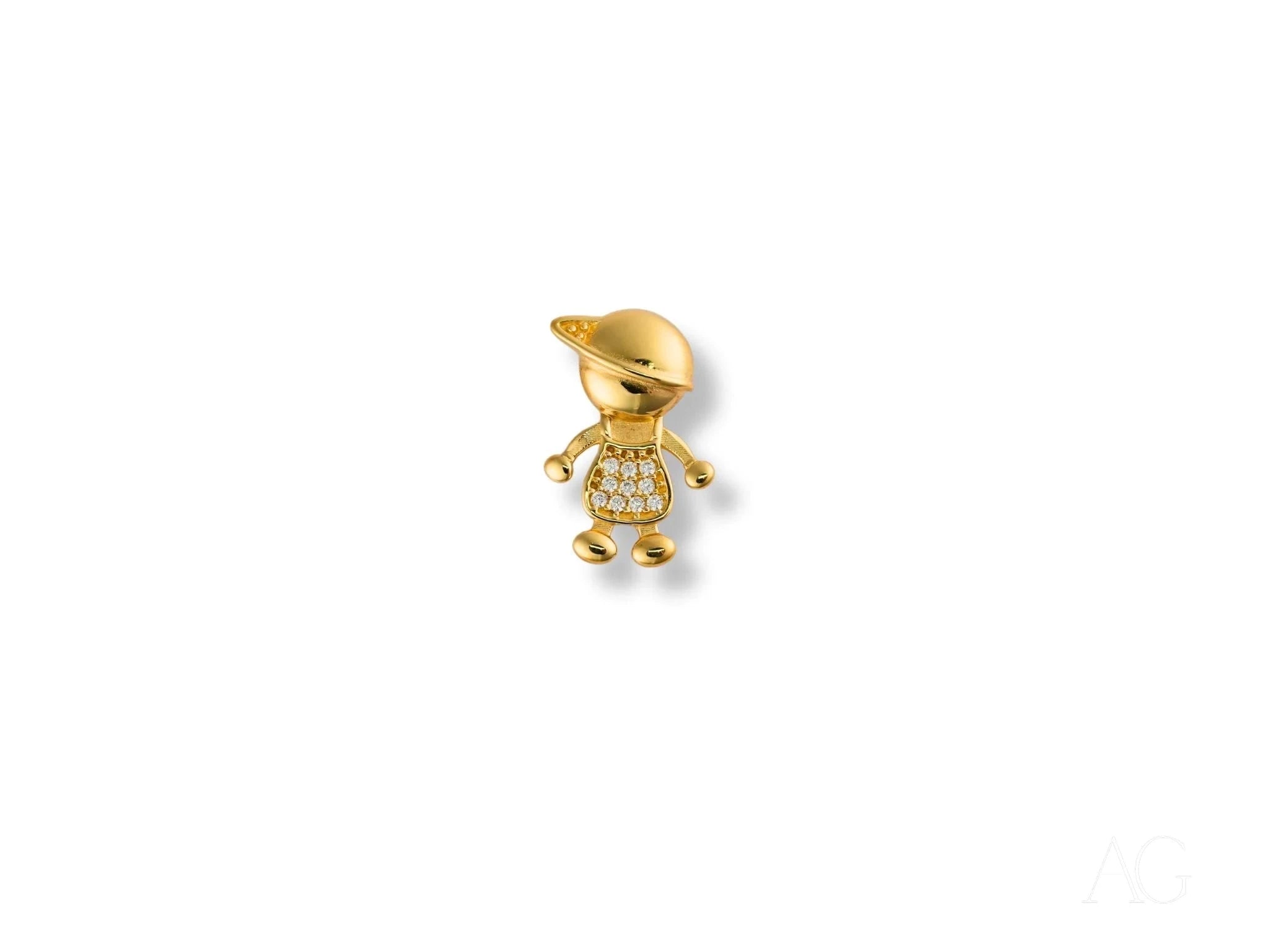 Golden Charm Doll Pendant Necklace - Handmade Boy or Girl Design for Baby Shower Gifts, Christening Jewelry & Newborn Keepsakes