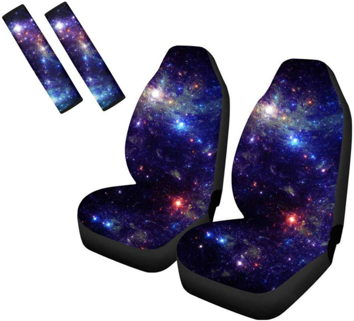Universal Fit Car Seat Cover with Auto Seat Belt Cover - Galaxy Space Pattern Front Seat Protector for Driver & Passenger - Comfortable Shoulder Pad, Durable Car Accessories Gift for Men & Women - Perfect for Road Trips, Commuting & Long Drives