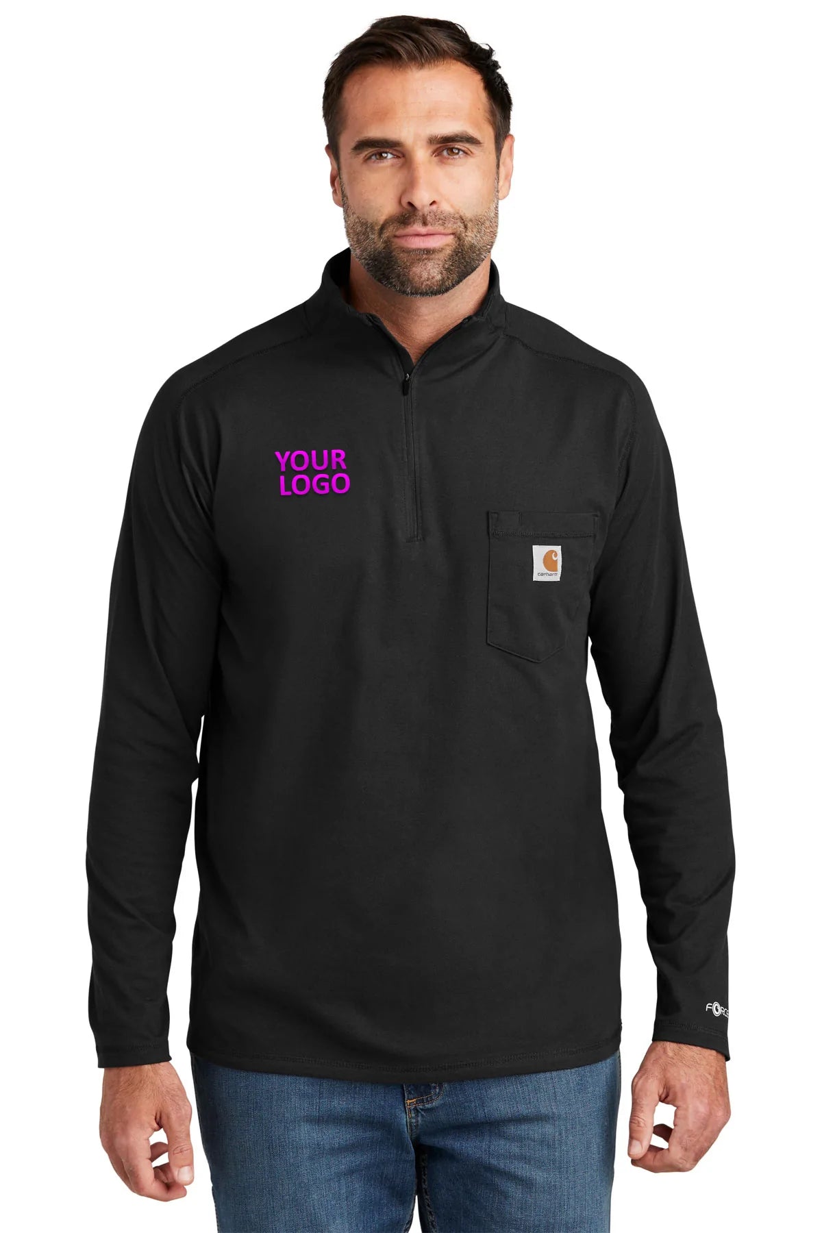 Carhartt Force Lightweight Customized Quarter Zip Sweatshirt for Men - Black | Moisture-Wicking & Breathable for Work & Outdoor Activities