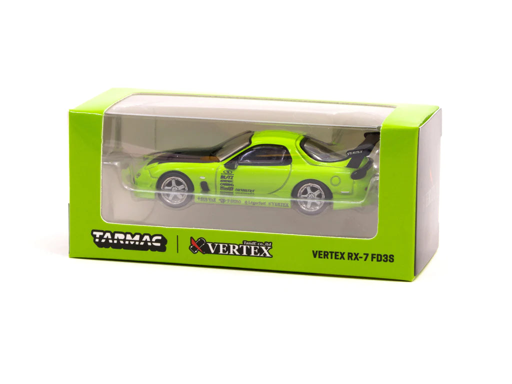 Tarmac Works 1:64 Scale Mazda RX-7 FD3S Vertex Light Green Diecast Model Car - Perfect for Collectors, Display, and Racing Enthusiasts