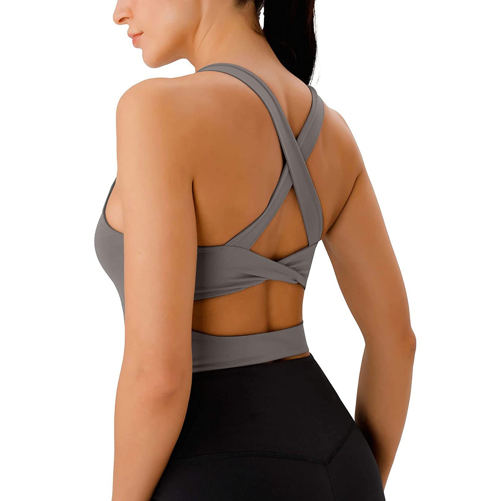 Women's Yoga Tank Top with Built-in Bra - Cross Back for Workouts & Gym