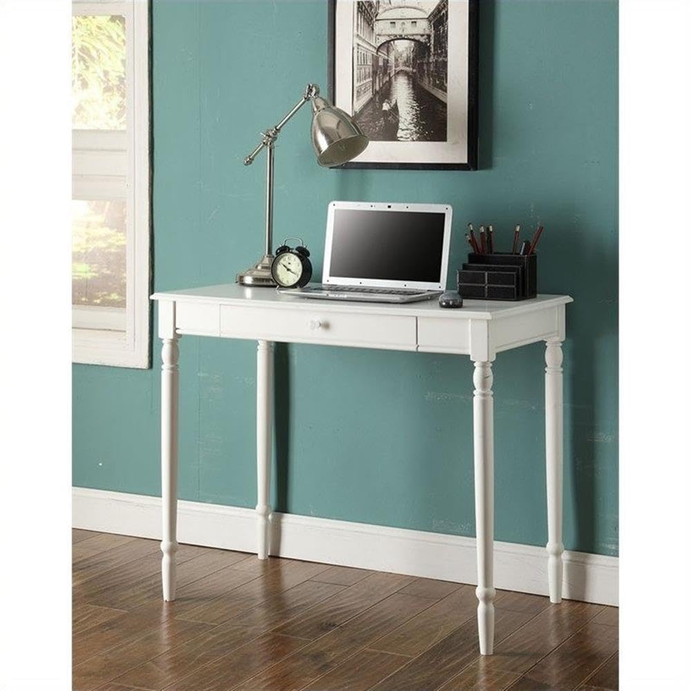 Pemberly Row French Country Desk - White Wood Finish with Drawer | Vintage Home Office Furniture for Study & Work