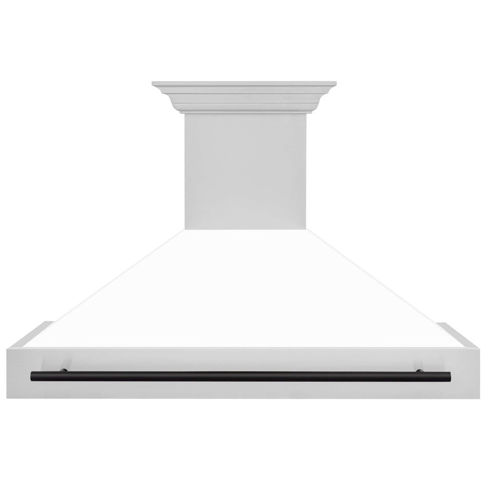 ZLINE Autograph Edition 48-Inch Stainless Steel Range Hood with White Matte Shell & Accent Handle (8654STZ WM48) - Premium Kitchen Ventilation for Modern Homes