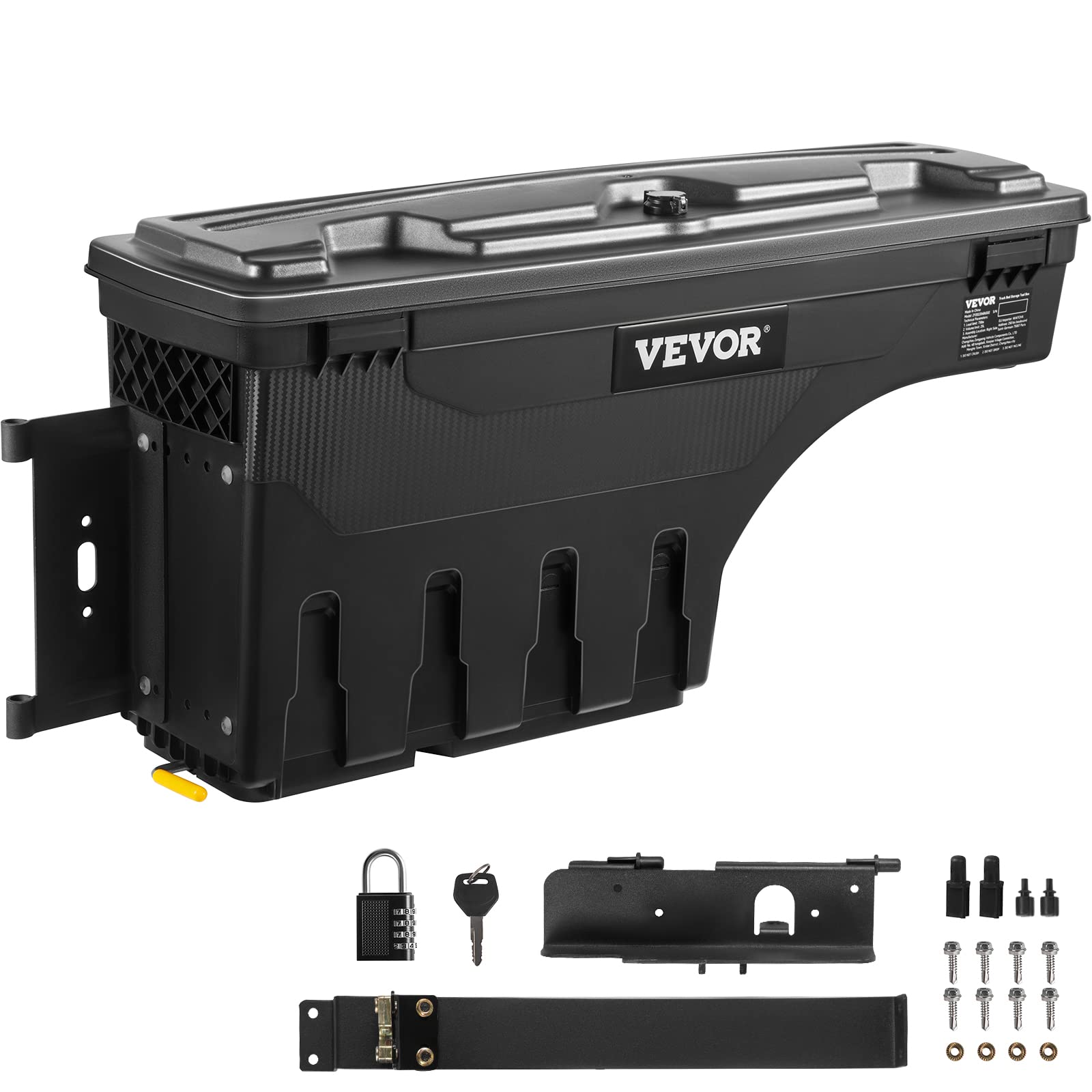 VEVOR Lockable Waterproof Truck Bed Storage Box - 6.6 Gal/20L ABS Wheel Well Tool Box with Password Padlock | Compatible with Toyota Tundra 2007-2021 (Driver Side, Black) | Perfect for Outdoor Gear, Tools & Equipment Storage
