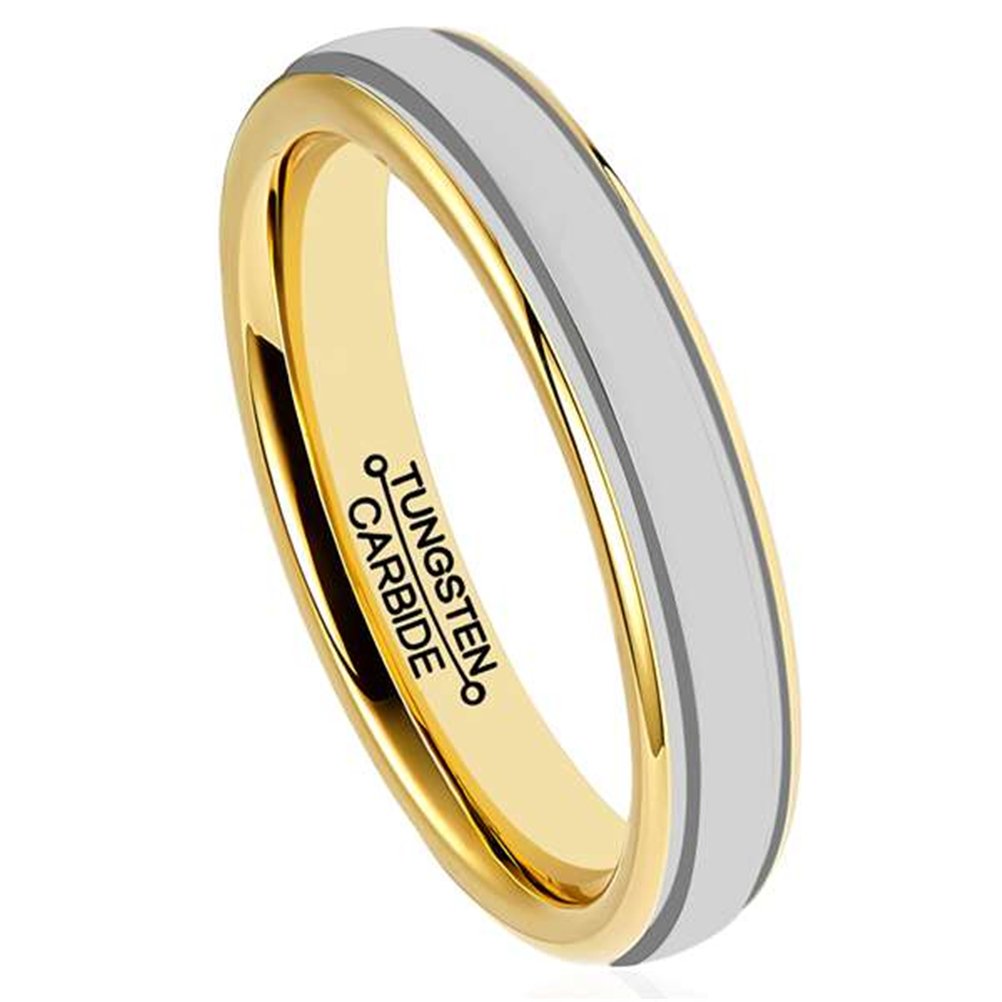 4mm Tungsten Carbide Wedding Ring for Men & Women - 18K Gold Plated Engagement Band with Domed Design, High Polish & Comfort Fit - Perfect for Anniversaries, Proposals & Everyday Wear