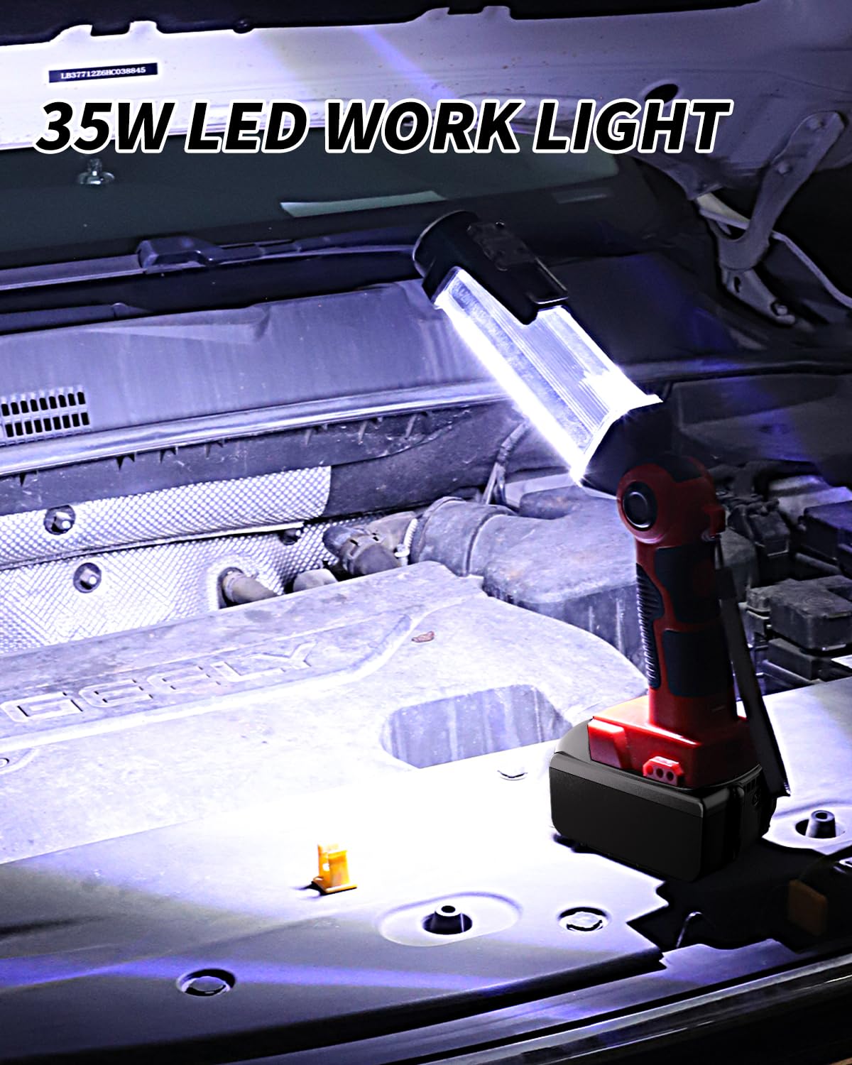 Hipoke 35W 2000LM Rechargeable LED Work Light - Compatible with Milwaukee 18V Battery, COB Flashlight with USB Port & Hook - Perfect for Garage, Car Repair, Camping, Emergency Lighting and Outdoor Activities