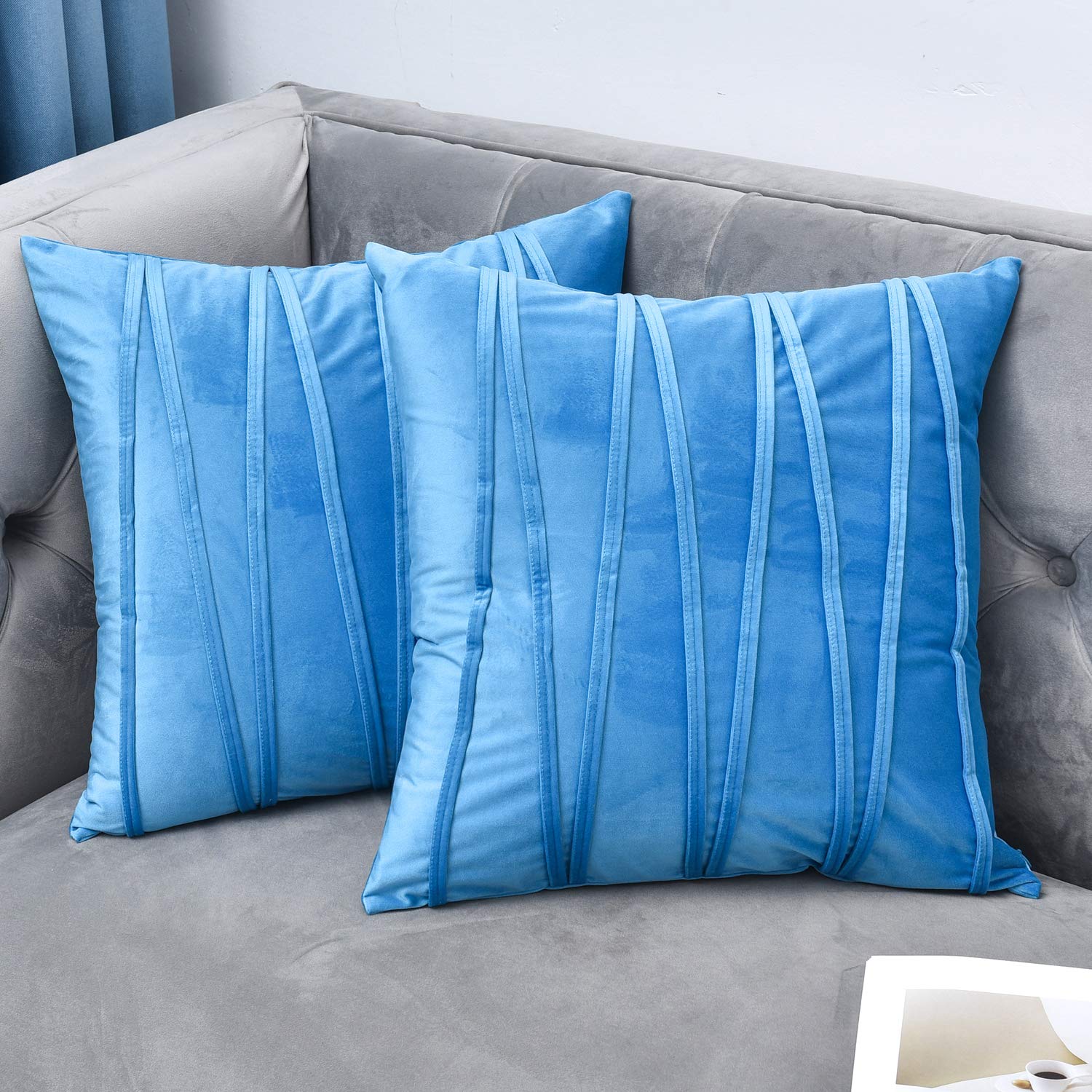 NianEr 2-Pack Velvet Decorative Throw Pillow Covers 20x20 Inches - Soft Plush Square Couch Pillows for Sofa, Bed & Living Room - Blue Home Accent Pillow Cases for Cozy Comfort & Stylish Decor