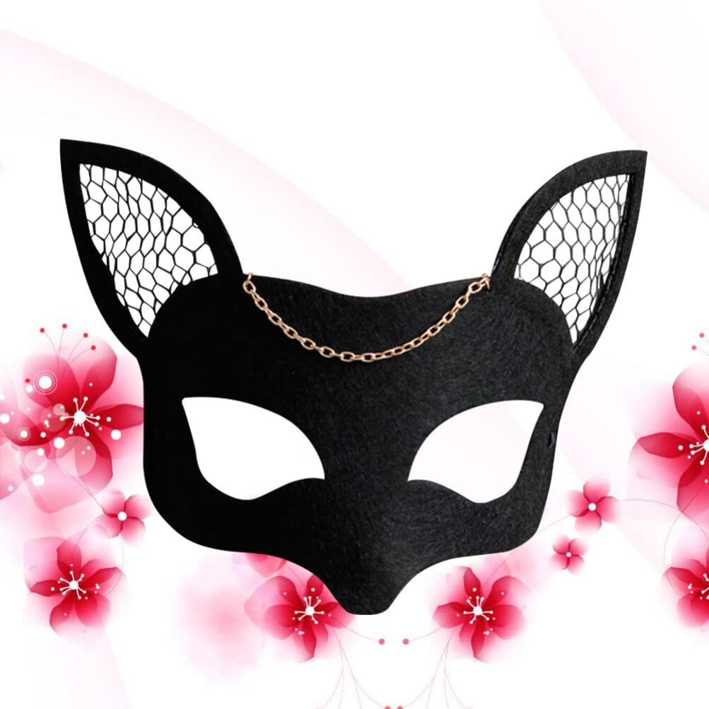 Amosfun Fox Mask - Black Felt Cosplay Mask for Women, Halloween Carnival Party Costume Accessory, Masquerade Mask for Cosplay, Mardi Gras & Themed Events