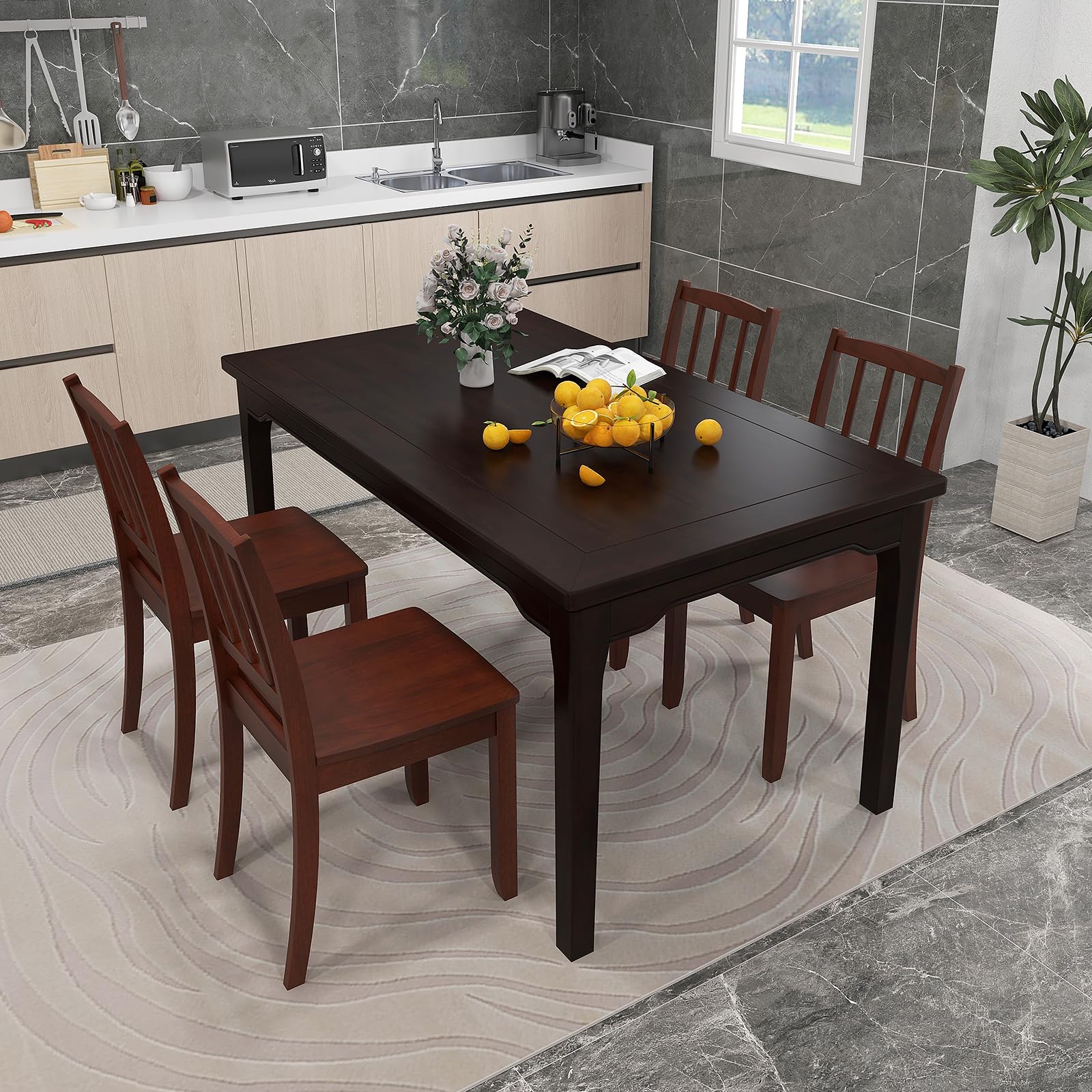 Giantex Farmhouse Dining Chairs Set of 4 - Modern Kitchen Chairs with Rubber Wood Legs & Curved Backrest - Ladder Back Diner Chairs for Dining Room, Kitchen, Study - 400 LBS Weight Capacity - Brown Wooden Side Chairs - Perfect for Farmhouse Decor, Small Spaces & Family Gatherings