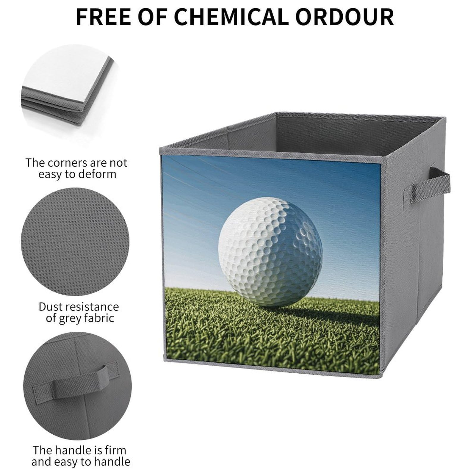 6-Piece Collapsible Storage Bins with Handles - Golf Ball Printed Foldable Organizer Boxes for Shelves, Closet & Home Organization - Perfect for Golf Gear, Toys, Laundry & Household Storage