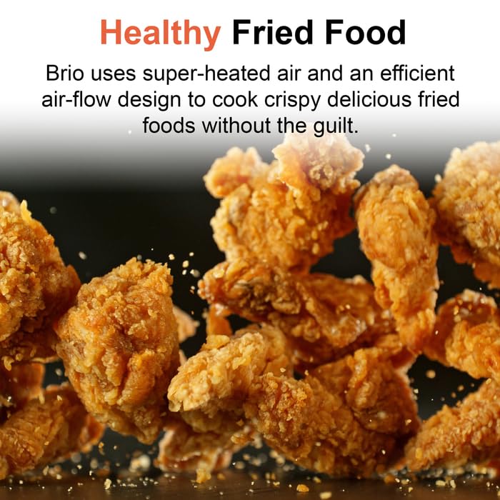 Nuwave 8QT Brio Air Fryer Plus - Digital LED Touch Screen, 50°F~400°F Temperature Range, 5° Precise Control, 3 Power Settings, 5 Cooking Functions, 50 Memory Presets, PFAS-Free, Cool Gray - Perfect for Healthy Frying, Baking, Roasting & Reheating at Home