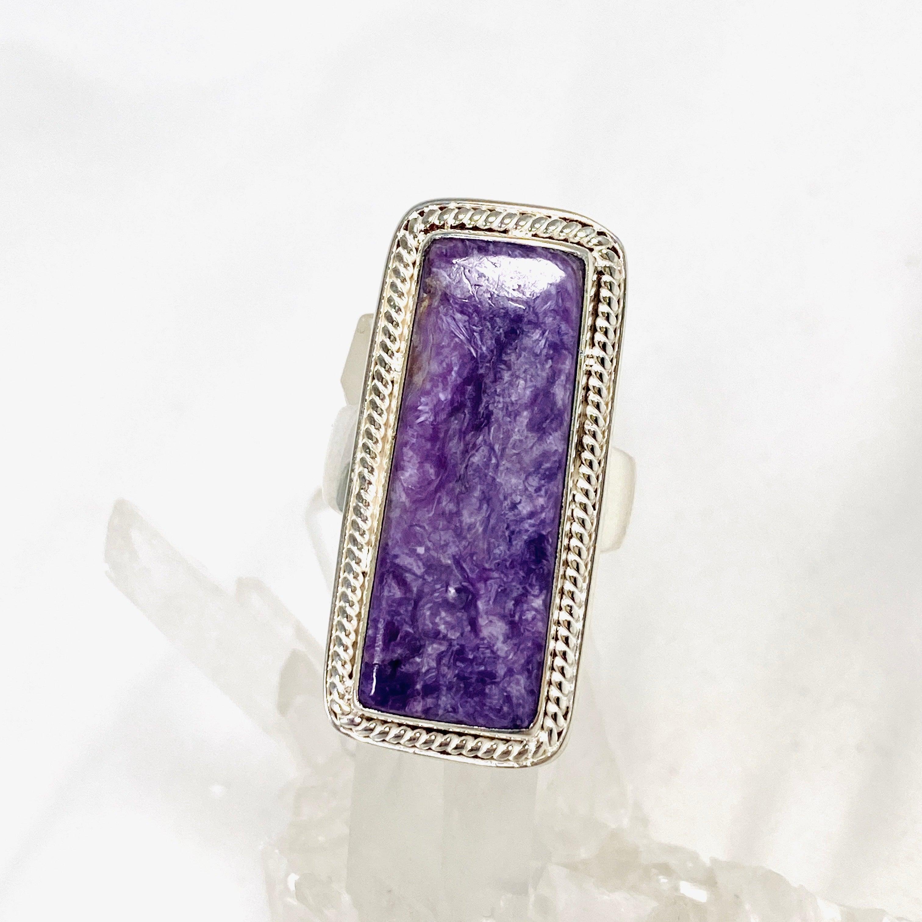 Charoite Rectangular Ring Size 11 KRGJ3048 | Genuine Purple Gemstone Jewelry for Women | Perfect for Weddings, Parties & Special Occasions