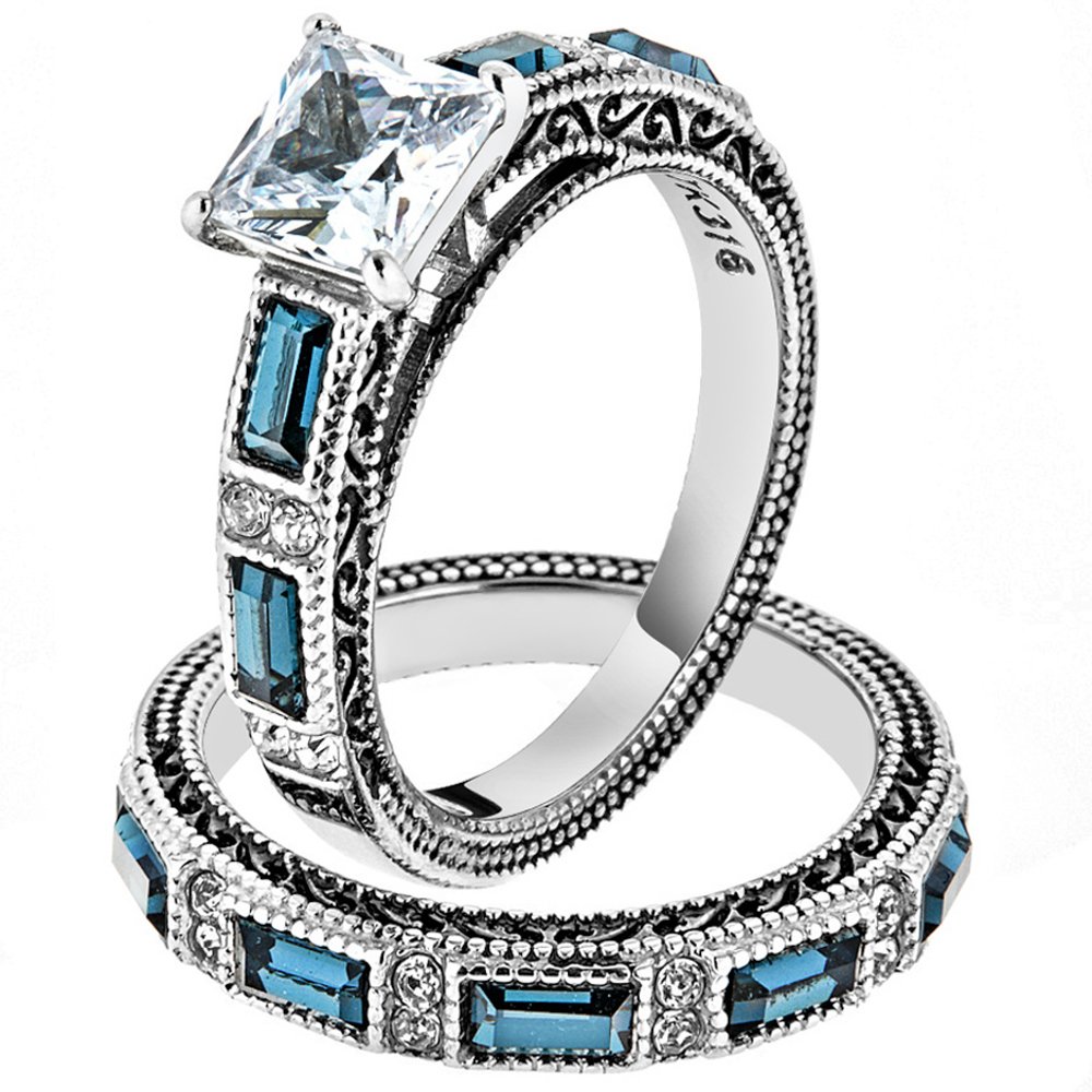 Marimor 316L Stainless Steel Cubic Zirconia Wedding Ring Set for Women - Vintage Antique Design Bridal Jewelry, Perfect for Engagement, Anniversary & Special Occasion Gifts