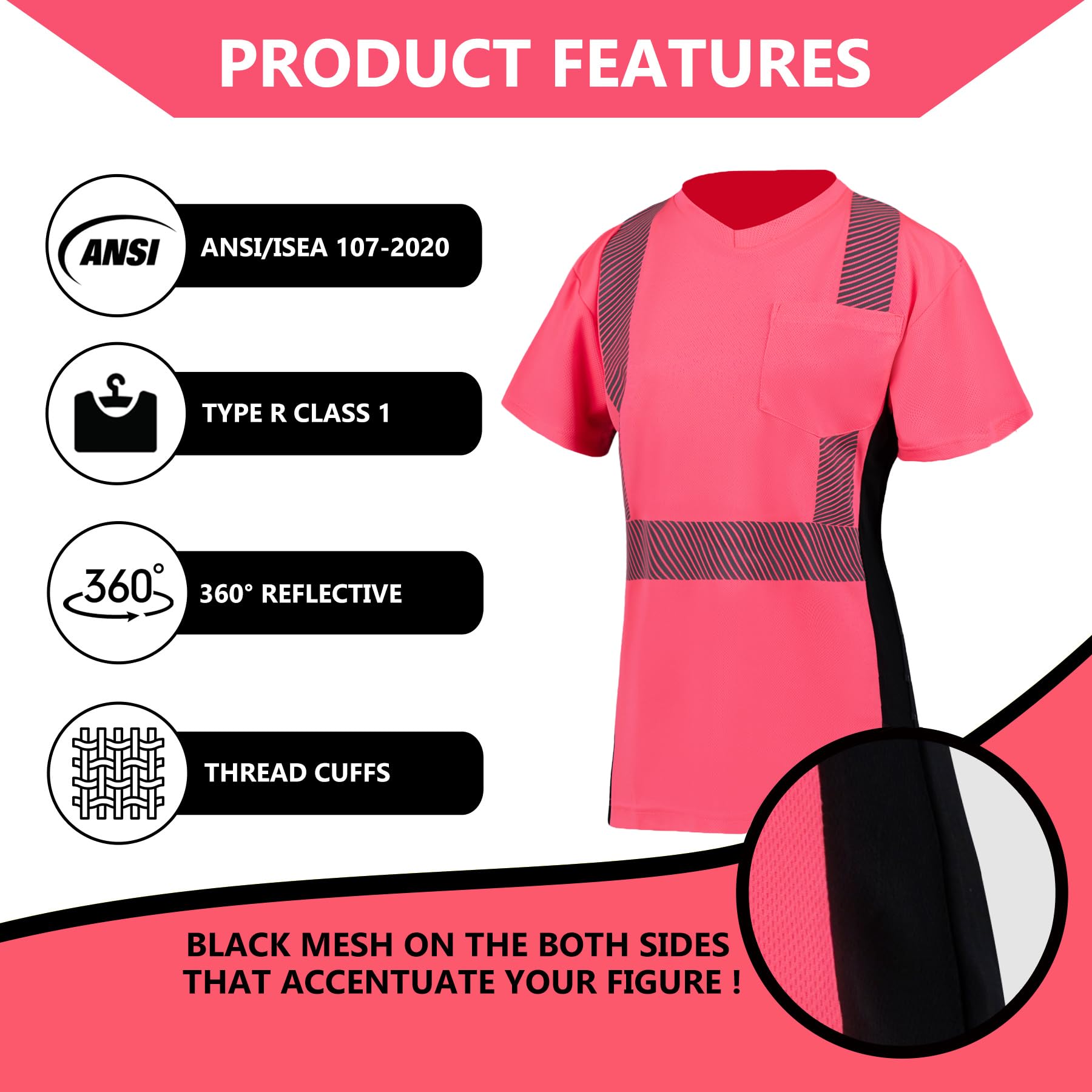 ANSI Class 2 High Visibility Safety Shirts for Women - Reflective Work T-Shirts with Short Sleeves | Construction, Road Work & Night Shift Safety Apparel