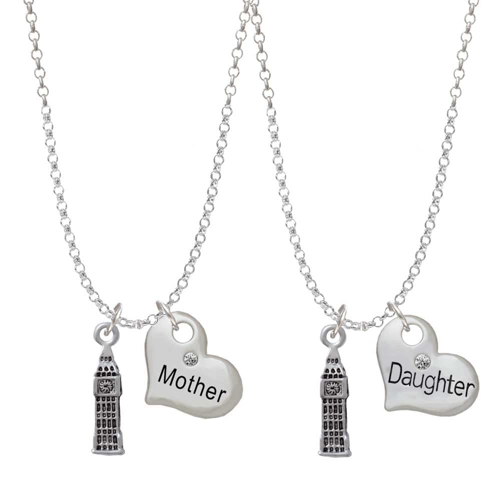 Delight Jewelry Silvertone London Big Ben Clock Tower Mother Daughter Heart Necklace Set (2 Pcs) - 19