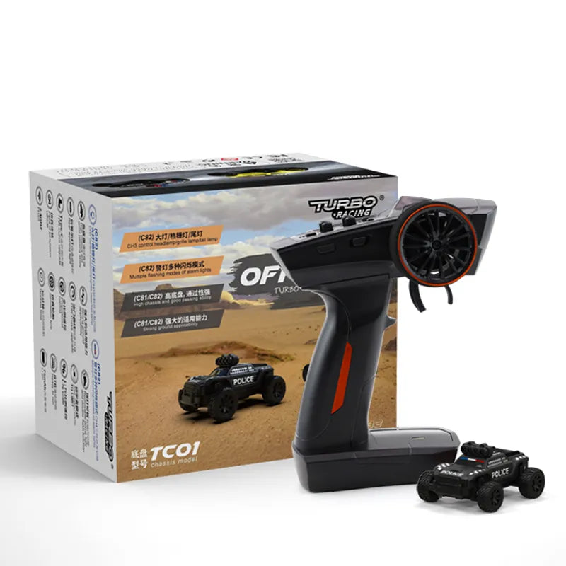 1:76 Scale Turbo Racing C82 2.4GHz RC Off-Road Truck - 4WD Remote Control Car with Proportional Steering, Ready-to-Run (RTR) - Perfect for Indoor Racing, Backyard Adventures & Police Car Role Play
