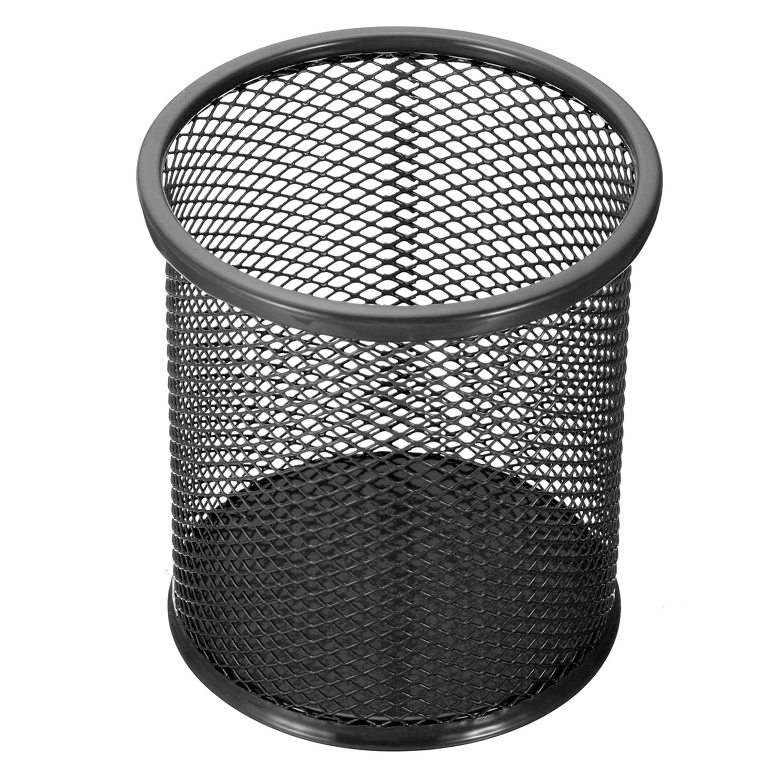 PATIKIL Mesh Pen Holder Organizer - Black Round Pencil Cup for Desk, Locker & Makeup Brushes | Office, School & Vanity Storage Solution
