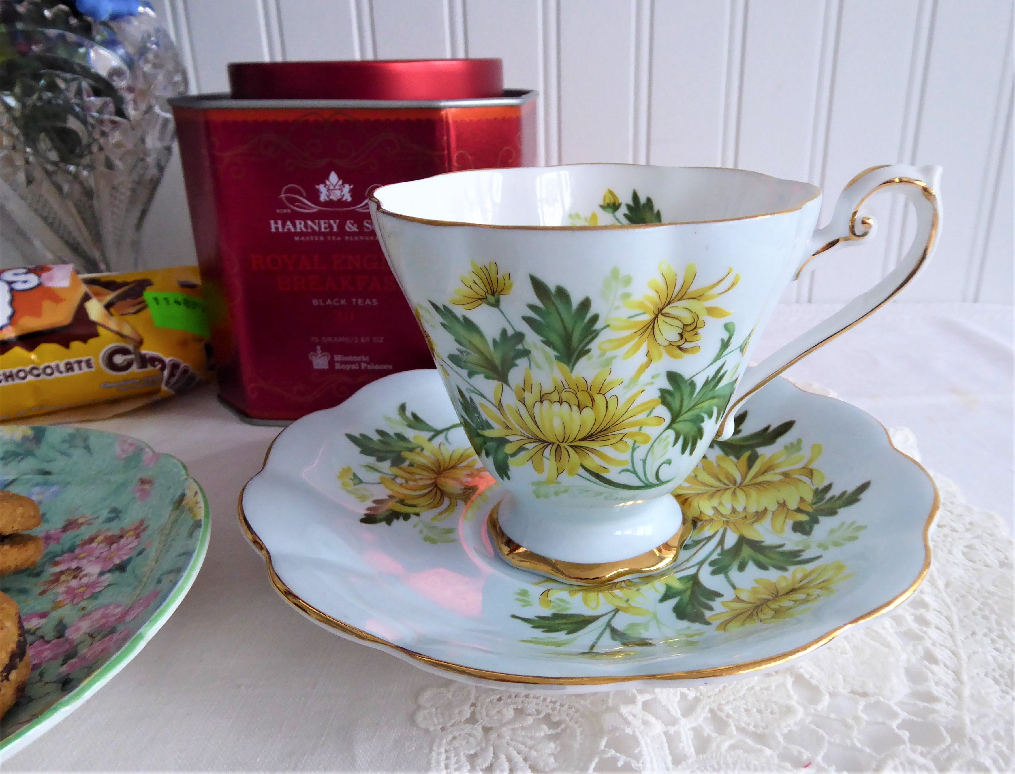 Vintage 1950s Bone China Chrysanthemum Cup and Saucer Set - Romantic Pale Blue Royal Standard Fine Porcelain for Afternoon Tea, Collectible Tableware, English Tea Party Decor
