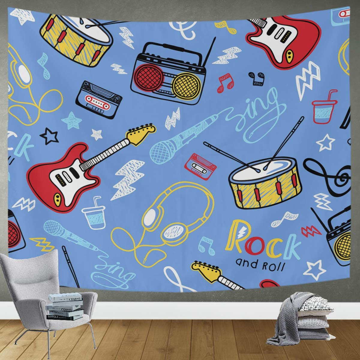 DOMIKING Hand Drawn Musical Wall Tapestry - 80x60 Inch Bohemian Decor for Bedroom, Living Room, Dorm & Home - Perfect Gift for Music Lovers, Aesthetic Room Makeover - Cozy Atmosphere for Yoga Studios, Meditation Spaces & Boho Chic Interiors - Great for Wall Decor, Housewarming Gifts & Festival Home Decoration