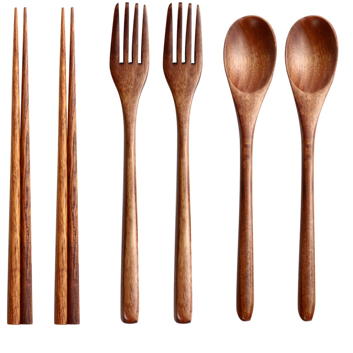 Hemoton 6-Piece Reusable Travel Cutlery Set - Wooden Spoon, Chopsticks & Utensils | Portable Eco-Friendly Silverware for Camping, Picnics & Office Lunch | Japanese Style Wooden Tableware
