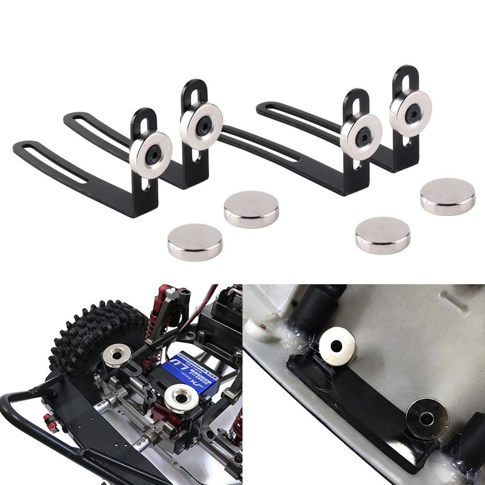 INJORA 4pcs Metal L-Shaped Body Mounts with Magnets for 1:10 RC Crawler Cars - Compatible with Axial SCX10 90046 D90 - Perfect for Off-Road RC Crawler Racing and Trail Adventures