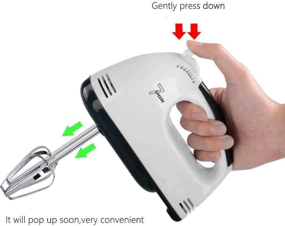 7-Speed Electric Hand Mixer for Baking - Stainless Steel Handheld Whisk with Dough Hooks - Perfect for Cakes, Cookies, Dough & More - Kitchen Baking Essential