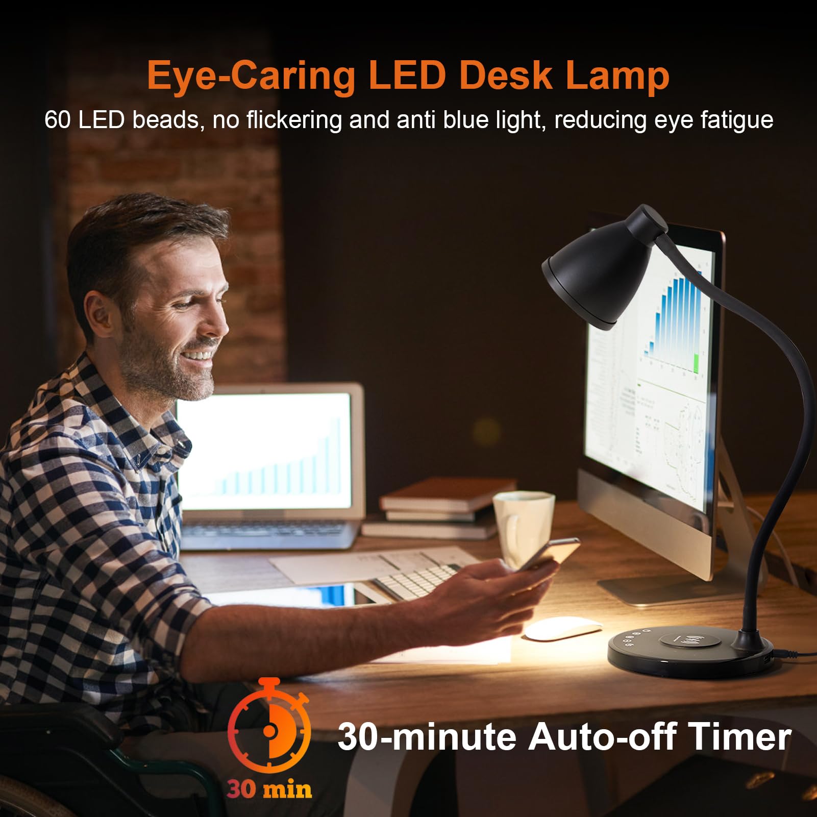 BOHON LED Desk Lamp with USB C+A Charging Ports & Wireless Charger - 5 Color Stepless Dimming, Touch Control, Timer - Perfect for Home Office, College Dorm, Bedside Reading & Nightstand Use