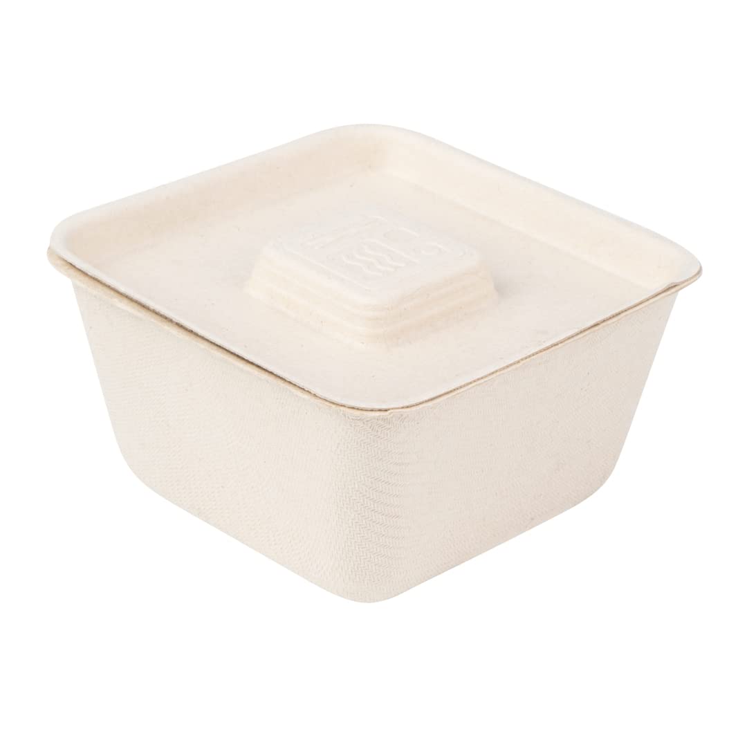 Eco-Friendly 9-OZ Bagasse Bowl Lids - 100 Count Square Disposable Pulp Tek Lids for Sugarcane Fiber Bowls | Biodegradable & Compostable | Perfect for Restaurants, Catering & Takeout Meals