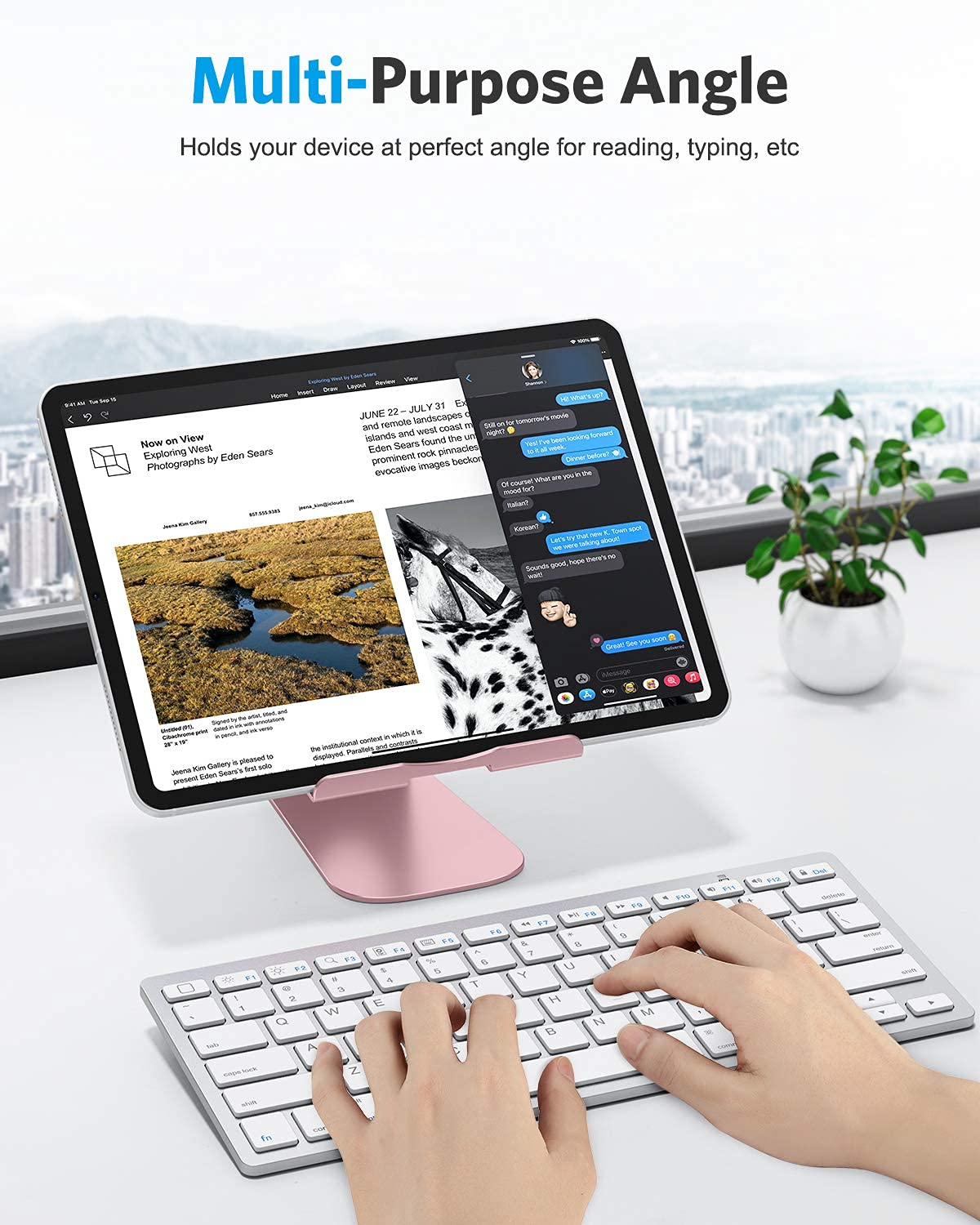 OMOTON Adjustable Aluminum Tablet Stand - Durable Desktop Holder for iPad 10.9/10.2, iPad Pro 13/12.9/11, iPad Air 6/5/Mini & Samsung Tablets Up to 13 inch (Rose Gold) - Perfect for Home Office, Kitchen, Bedroom & Travel Use