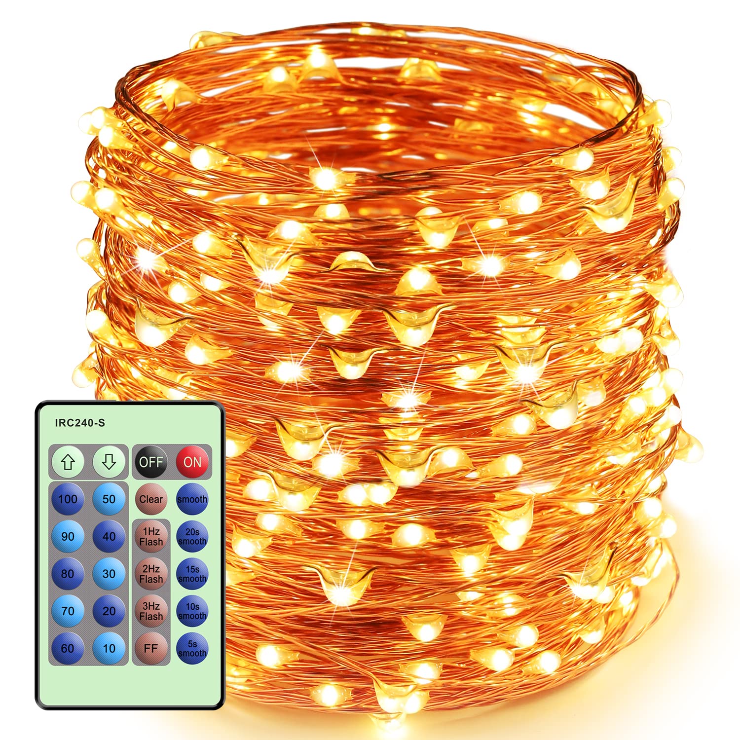 99ft LED String Lights with Remote Control - 300 Dimmable Fairy Lights for Indoor/Outdoor Use | Perfect for Bedroom, Garden, Trees, Birthday, Wedding & Party Decor (Warm White)