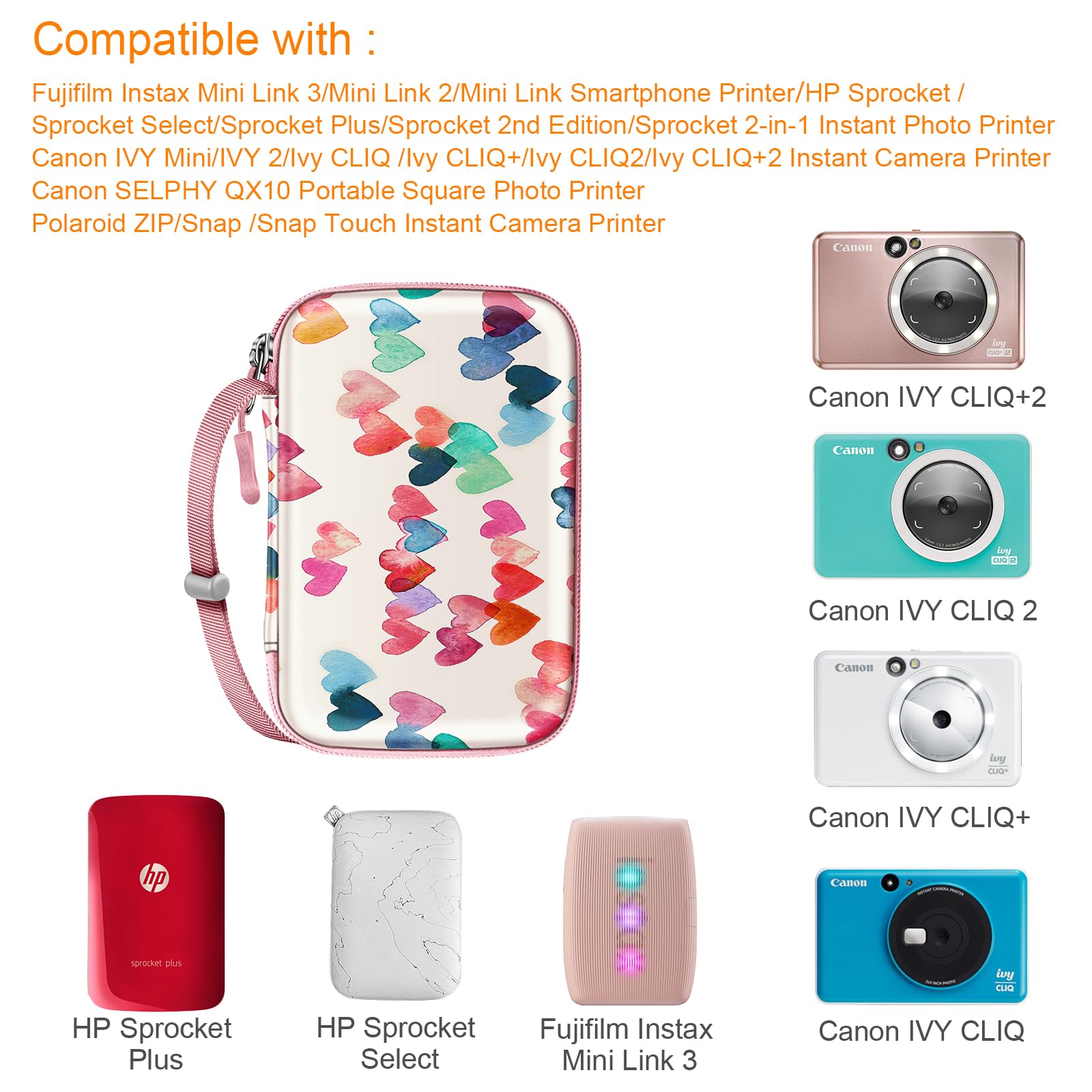 Fintie Shockproof Hard Shell Carrying Case for Fujifilm Instax Mini Link 3/2, HP Sprocket Select/Plus, Canon Ivy CLIQ 2/CLIQ+2 Instant Photo Printers - Emerald Marble Design | Perfect for Travel, Parties & Photo Storage
