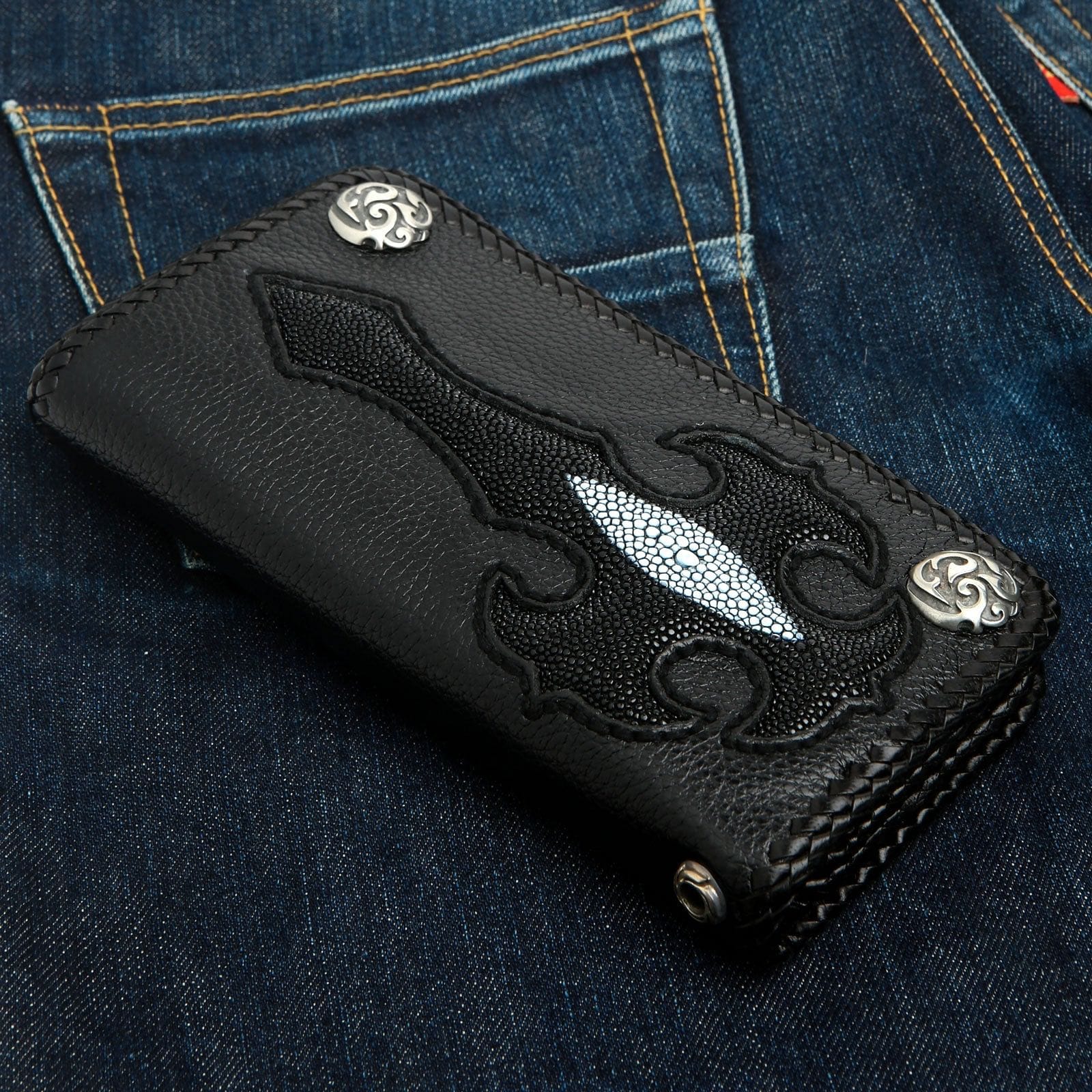 Genuine Black Leather Bifold Biker Wallet for Men - RFID Blocking, Multiple Card Slots & ID Window - Perfect for Motorcycle Riders, Travel & Everyday Use